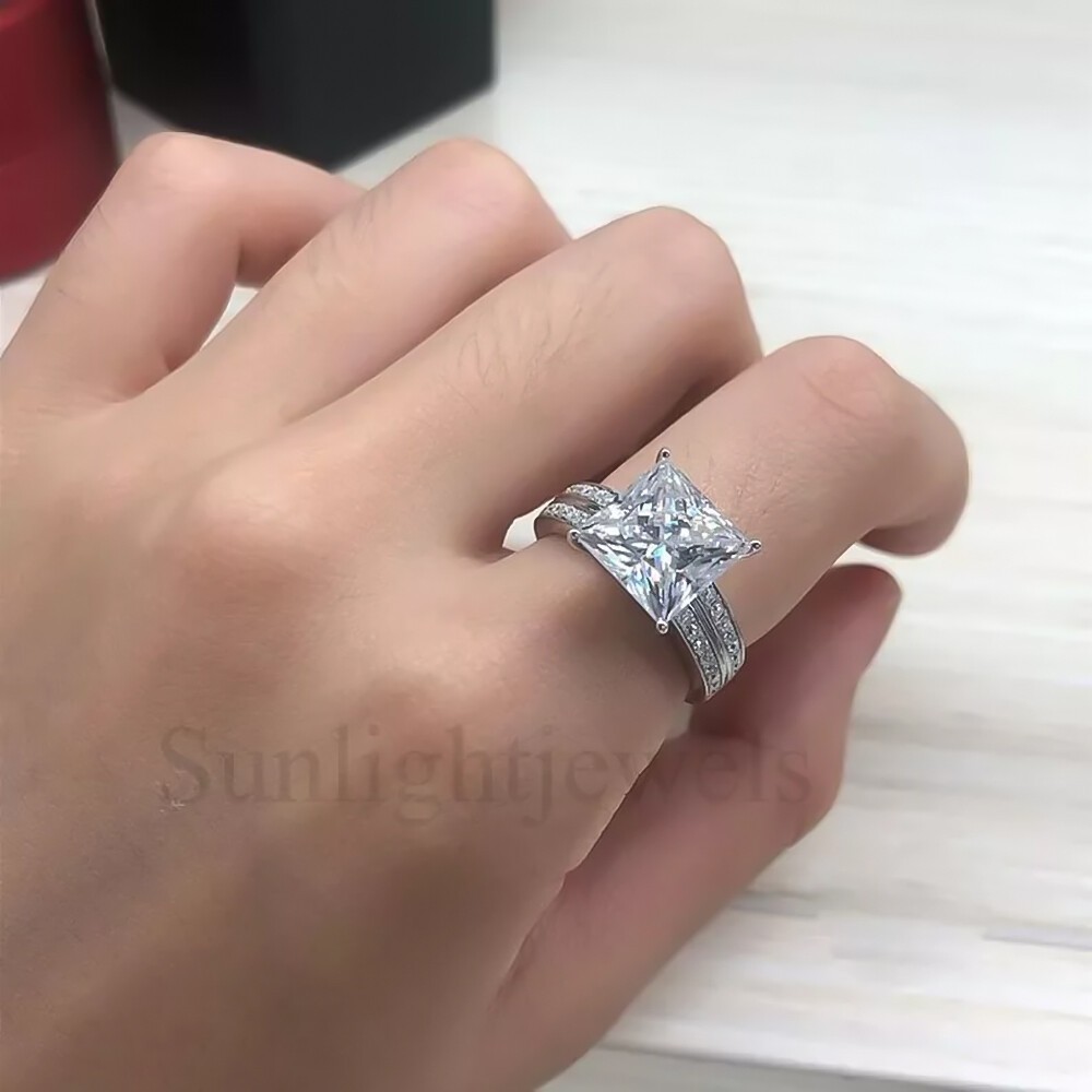 4.90 Ct EGL Certified White Princess Cut Diamond Ring 925 Sterling Silver
