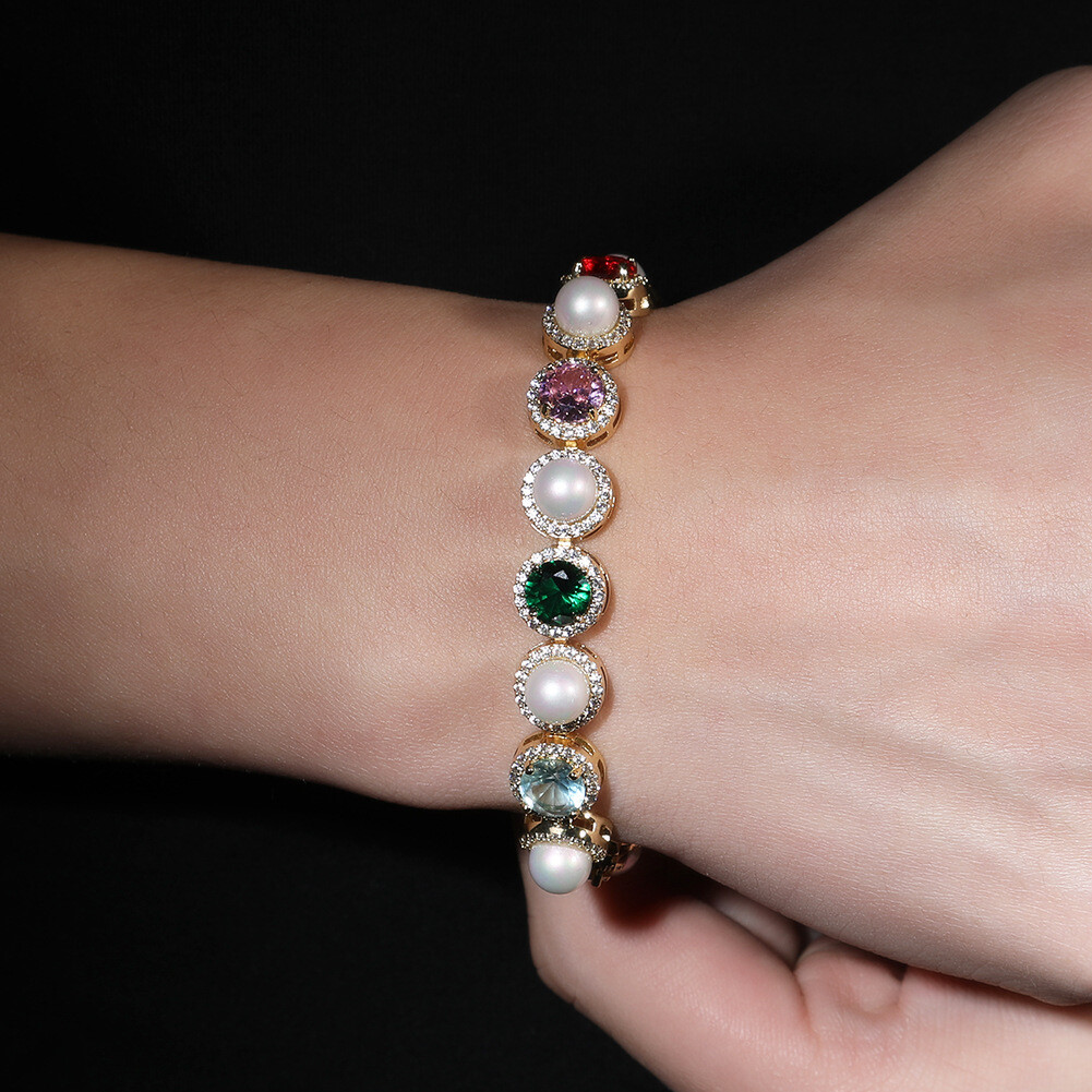 Mens Jewelry Hip Hop Pearl Colorful Necklace Pearl Bracelet Chain Men Women Gift