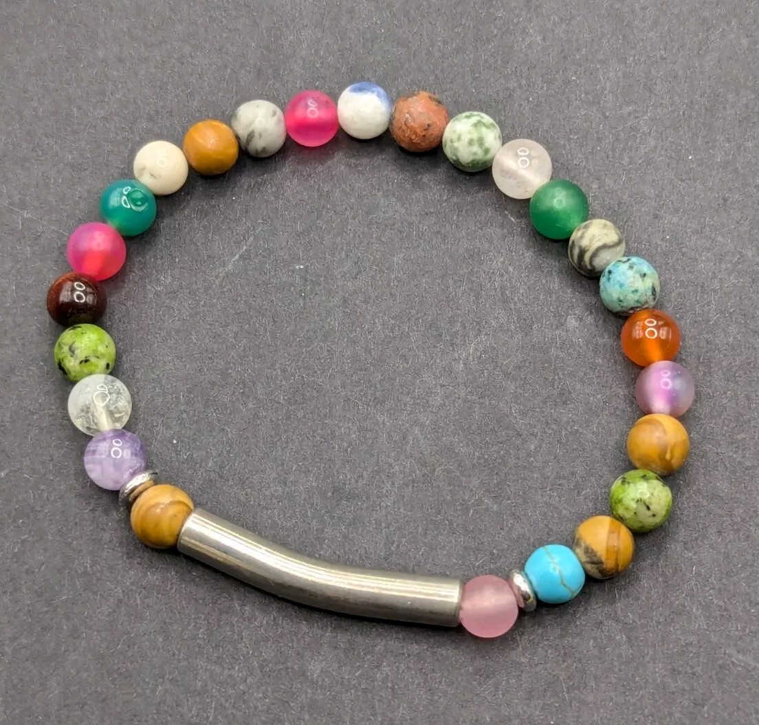 Colorful Fun Mixed Gemstone Beaded Stretch Stackable Bracelet (16cm) Small Wrist