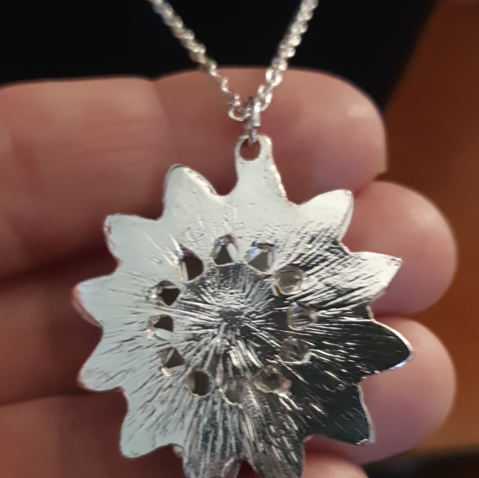 Silver Tone White Enamel Flower Charm Pendant Cable Chain Necklace Lobster