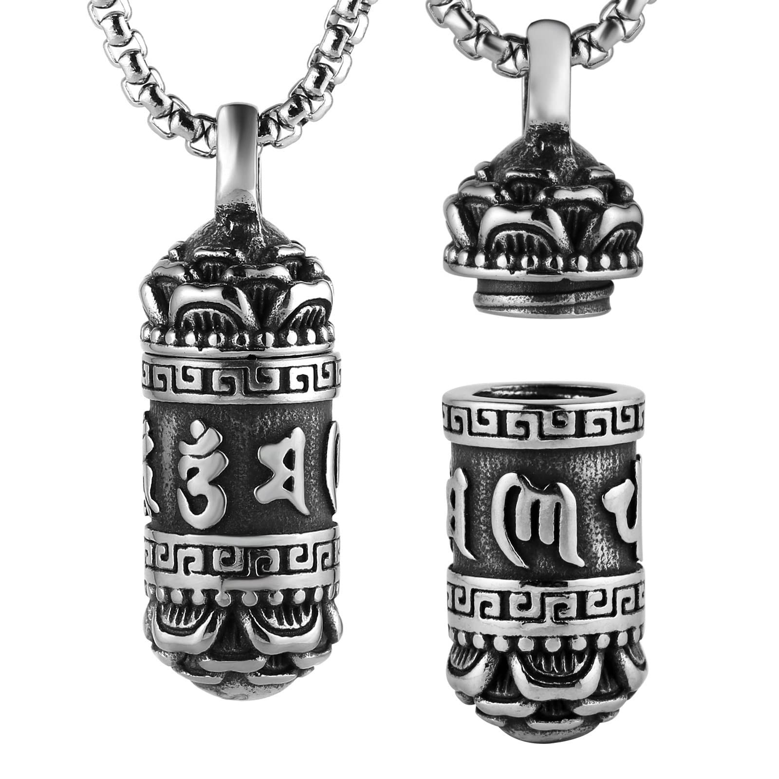 Tibetan Buddhist Meditation Stainless Steel Pendant Memorial Cremation Ash Pi…