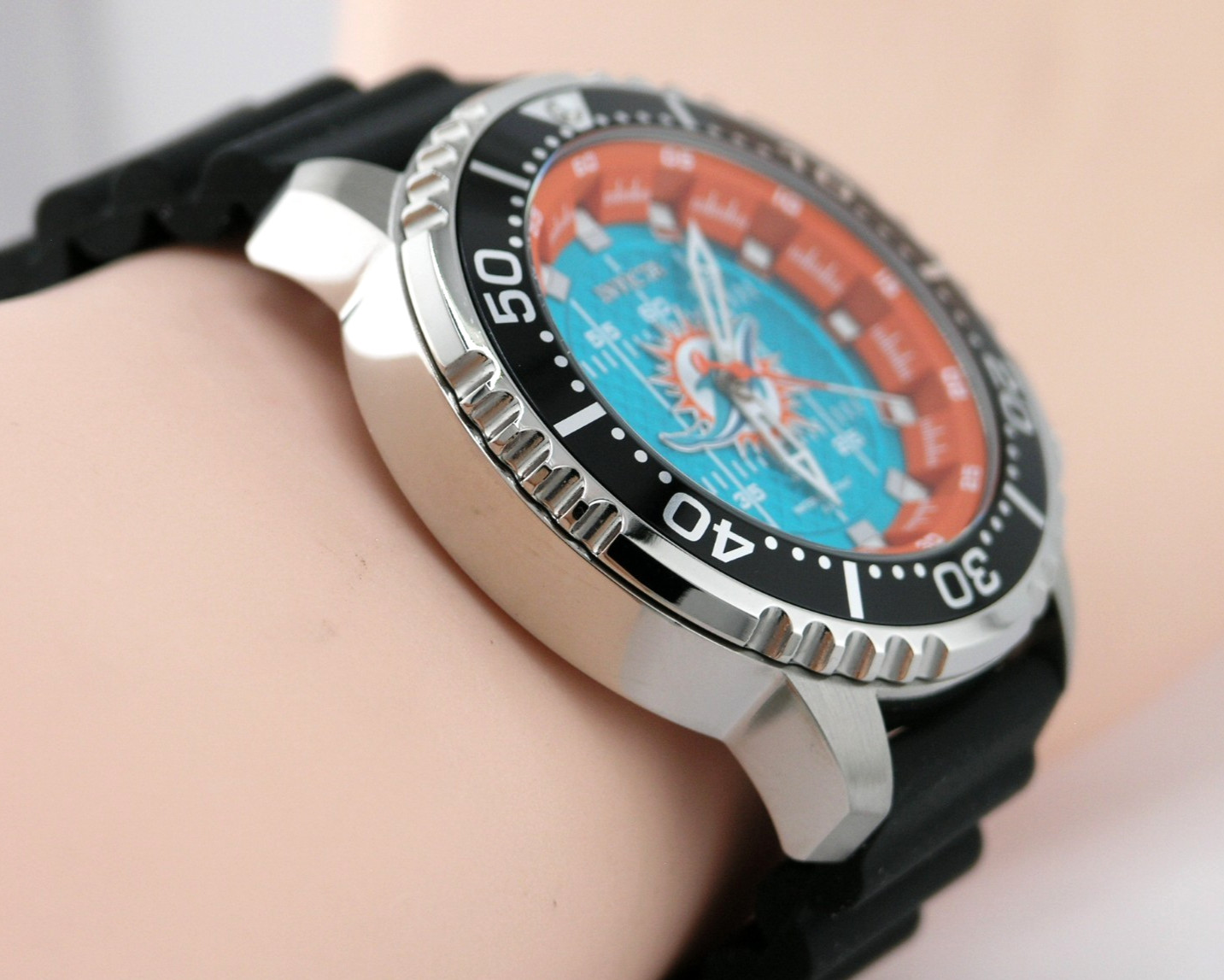 NEW INVICTA 48102 NFL MIAMI DOLPHINS STEEL SILICONE SPORTS WATCH QUARTZ 48MM C