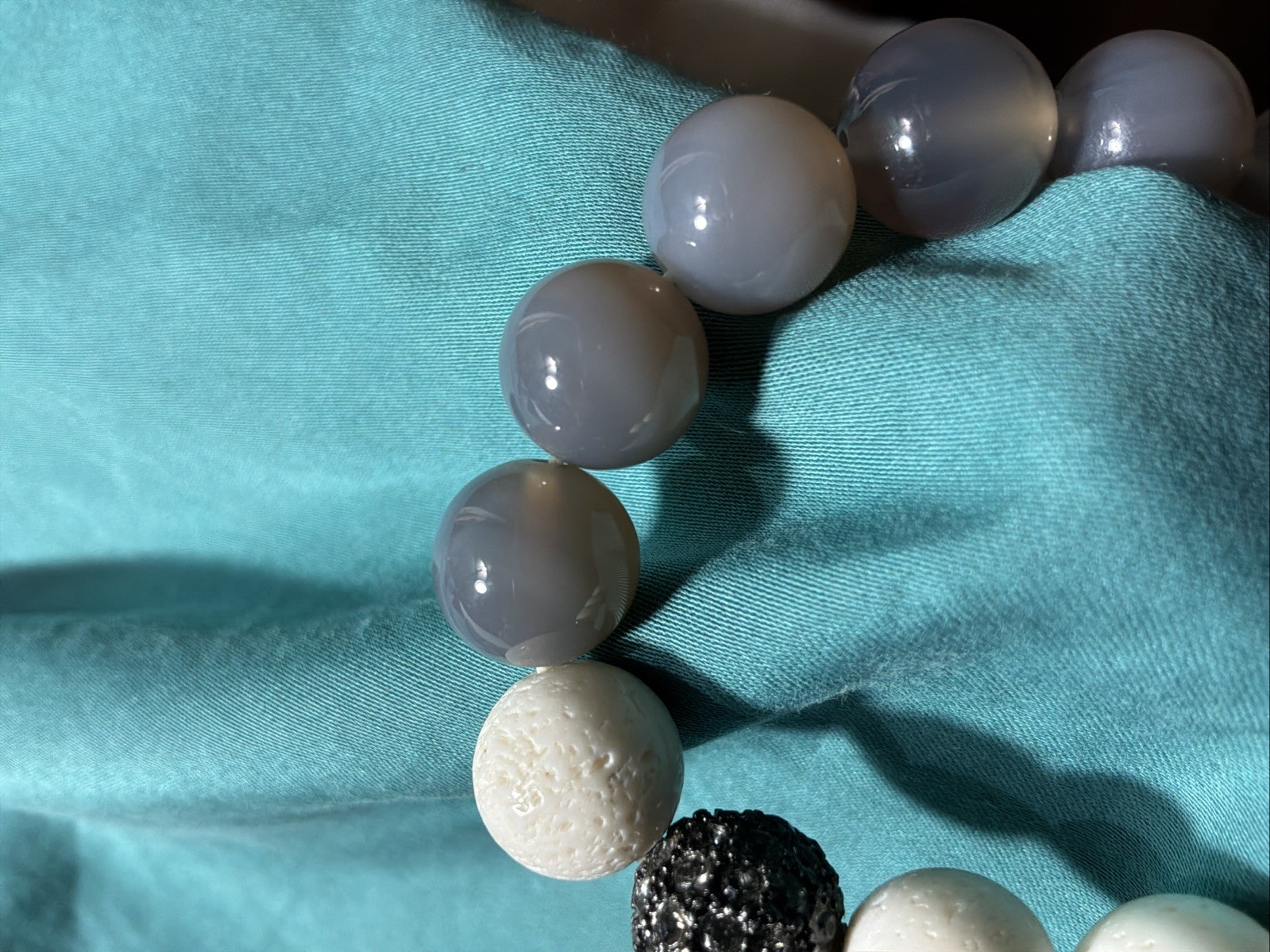 7″ Handcrafted Gray Agate And White Lava Rock With A Black Accent Piece Unique