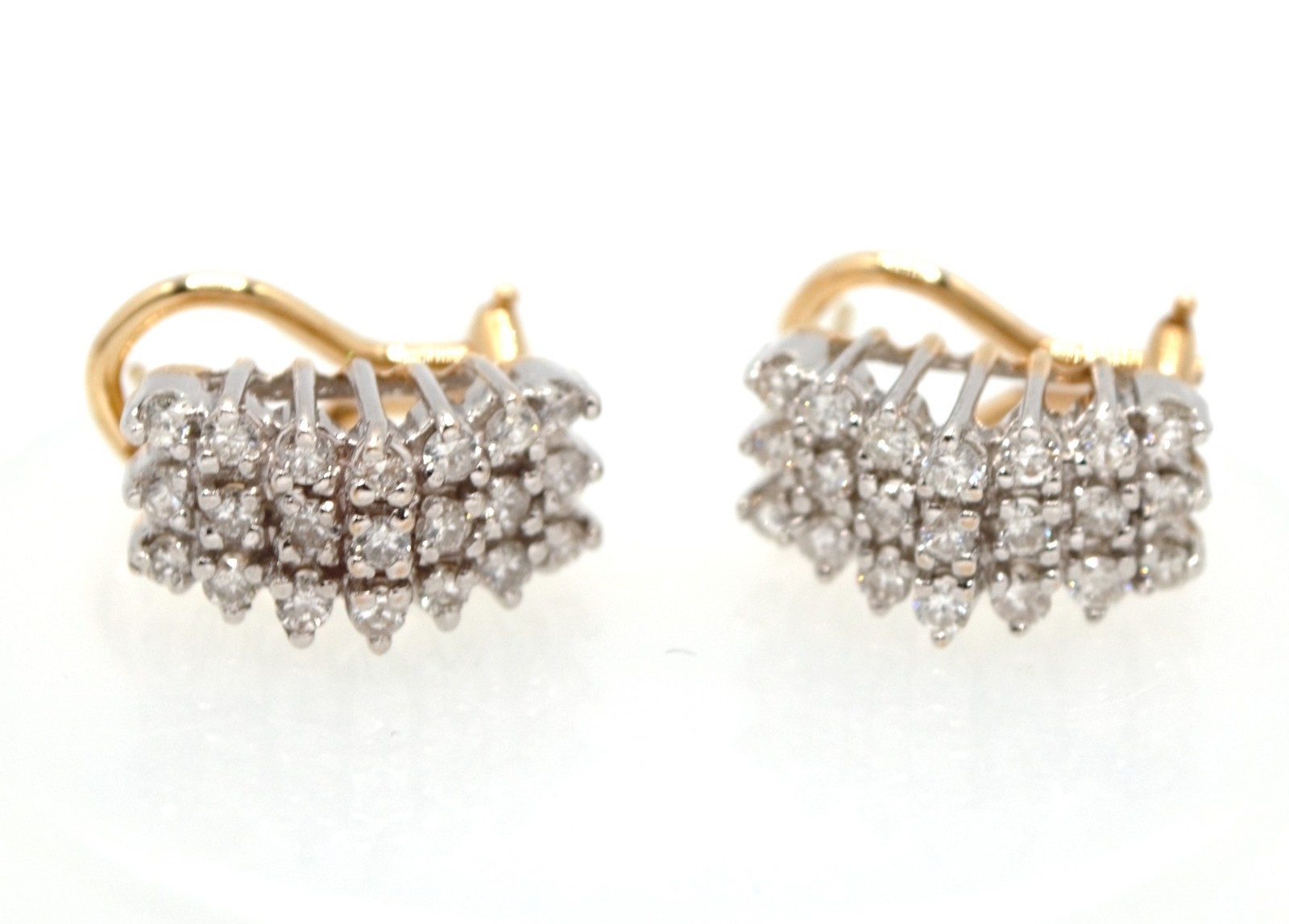 14K Yellow & White Gold Diamond 3D Cluster Huggie Hoop Earrings 6.69 Grams