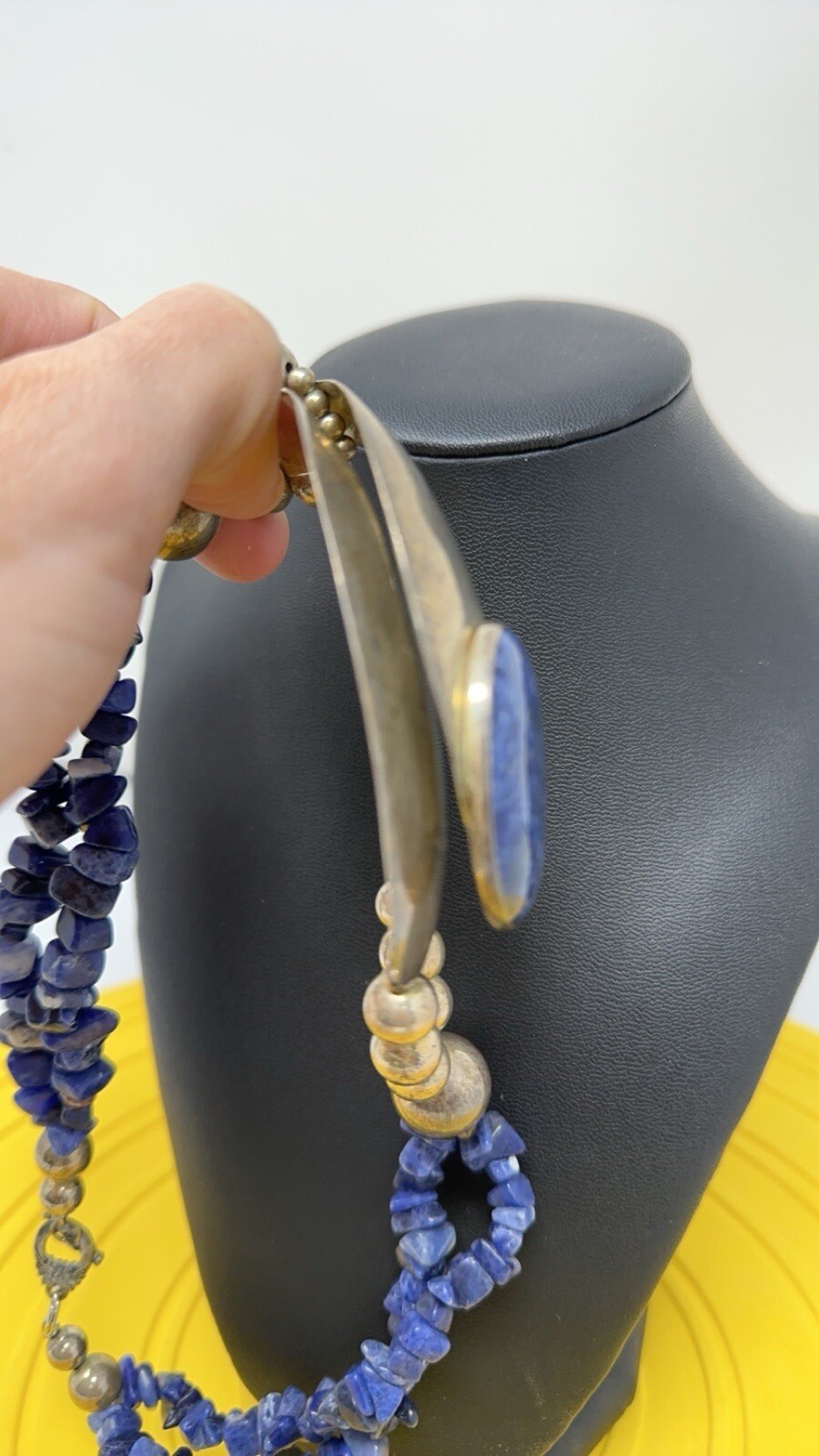 Sterling silver choker and Lapis genuine Stone 114g 18 In