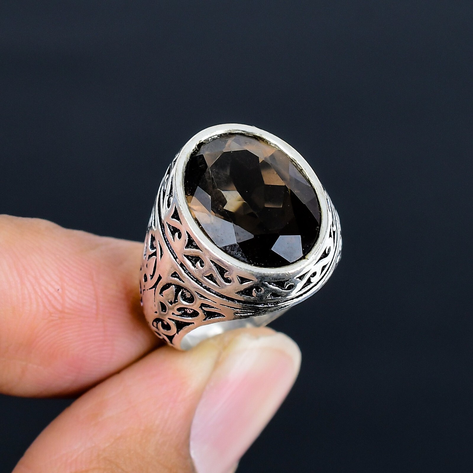 Smoky Quartz Gemstone Ottoman Arabic Style Ring All Size Available LG-1121