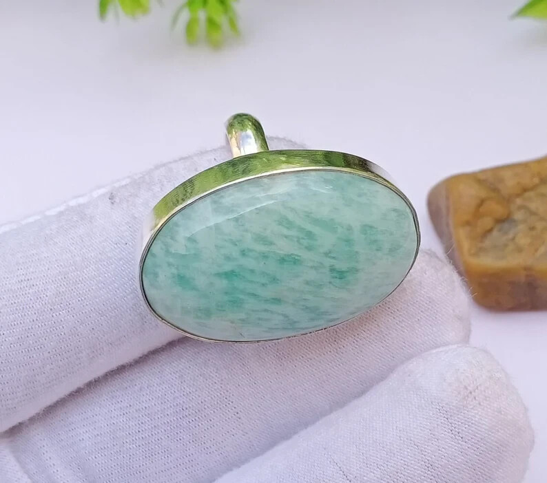 925 Sterling Silver Amazonite Oval Gemstone Ring Bohemian Ring Bridesmaid Gifts