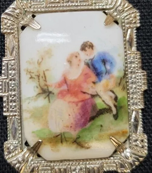 Antique Art Deco Ceramic Enamel Drop Pendant