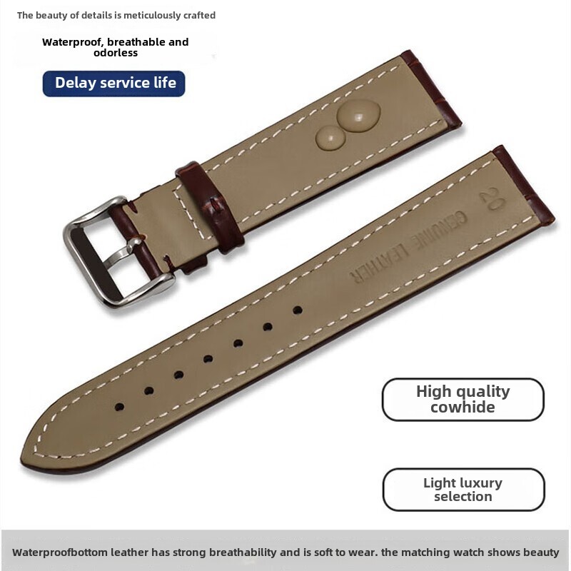 Cowhide Leather Watch Band Strap Butterfly Clasp Quick Release Bracelet 12-24mm
