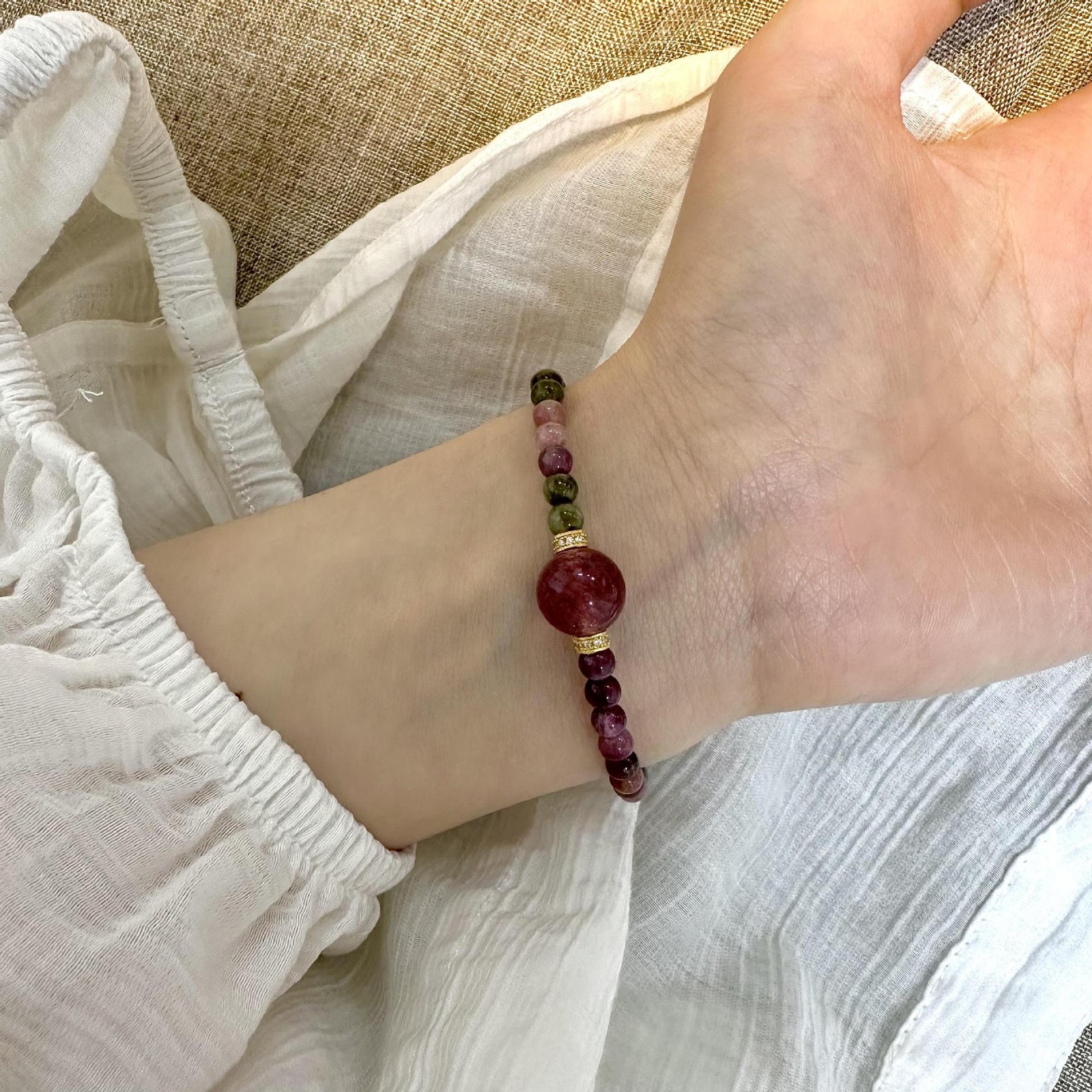 Sweet and fresh tourmaline strawberry crystal necklace