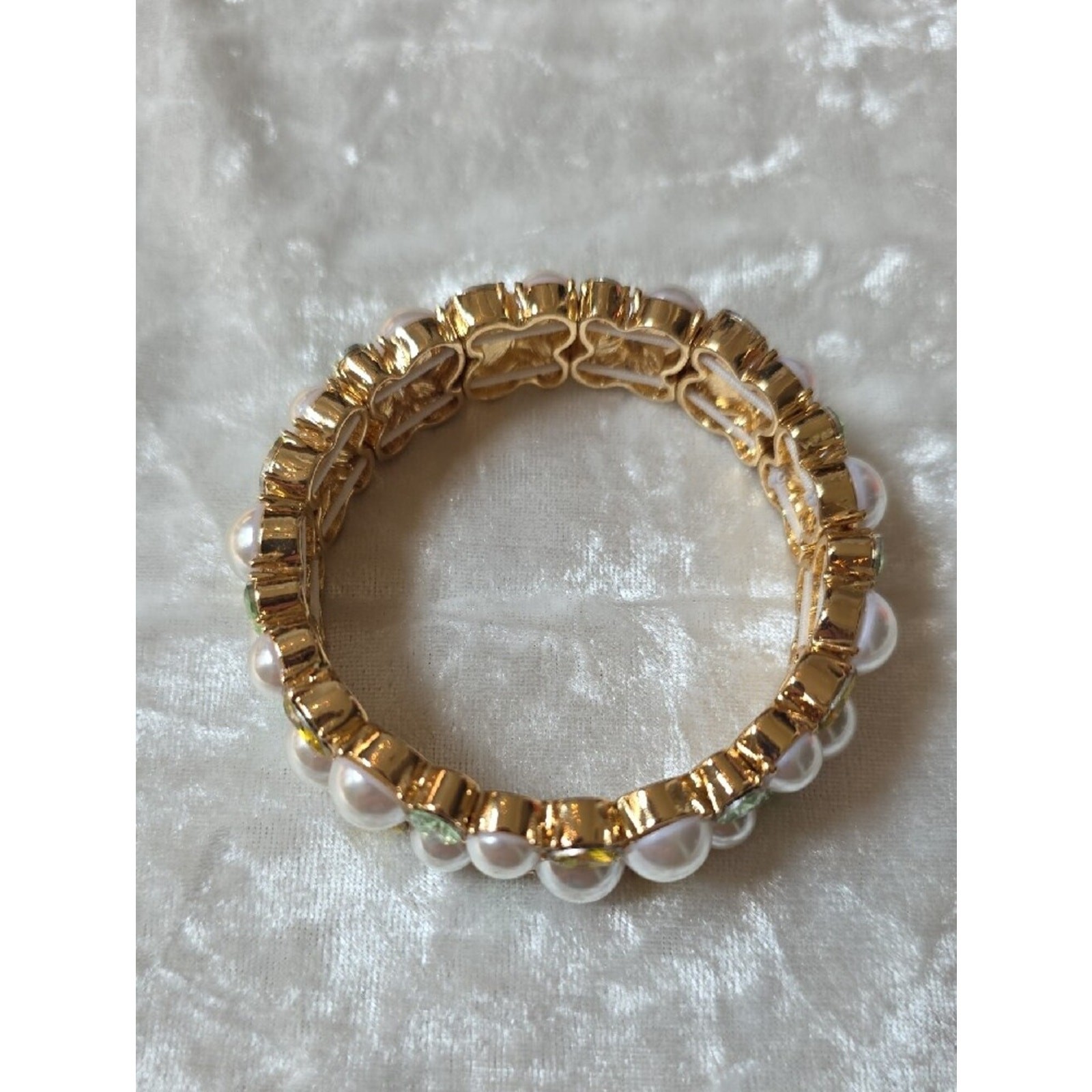Charter Club Pearl Stretch Bracelet with Yellow and Light Green Crystals