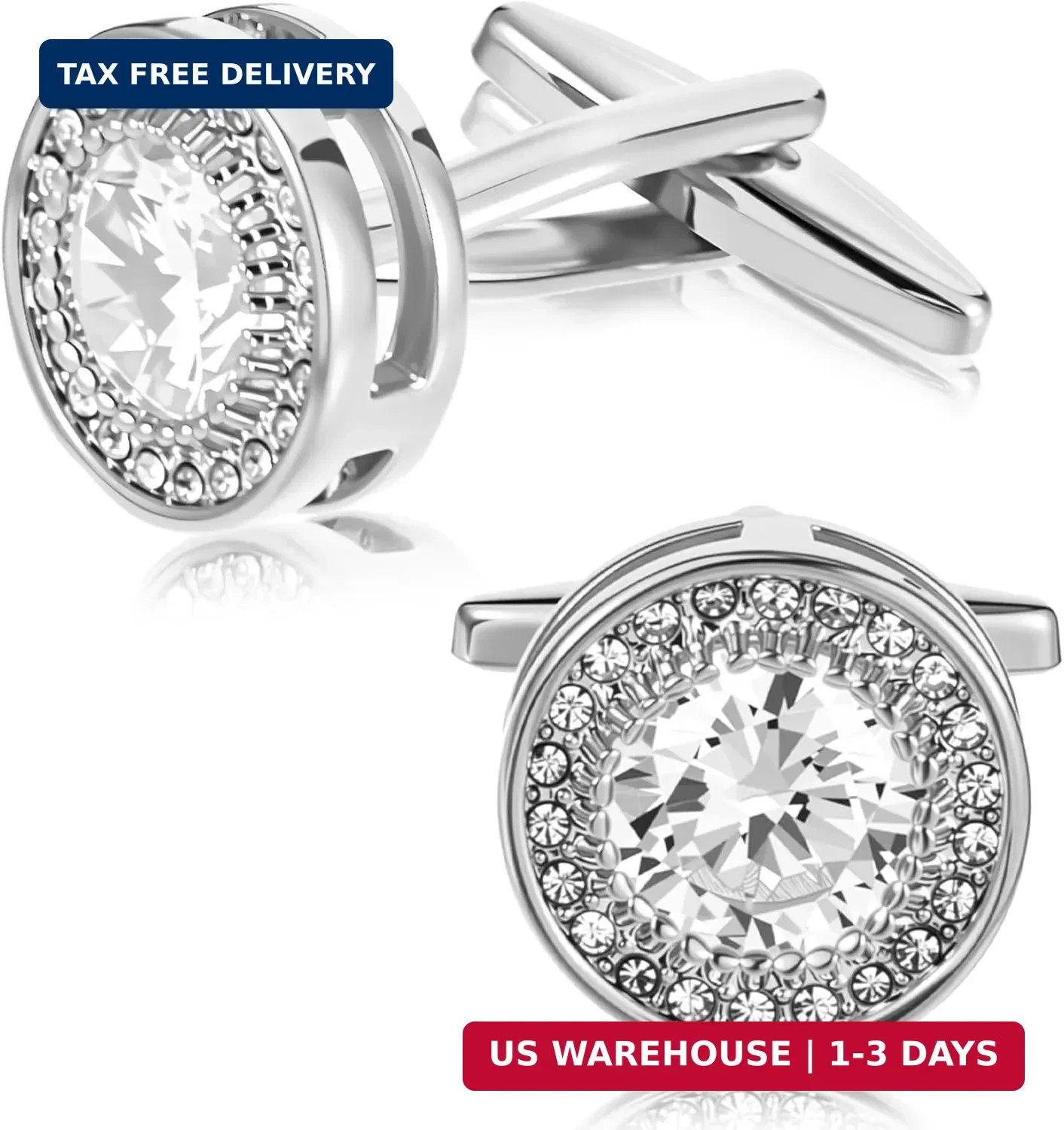 Cufflinks for Men Cuff Links Diamond Crystal Cuff Mens Personalized Classic Roun