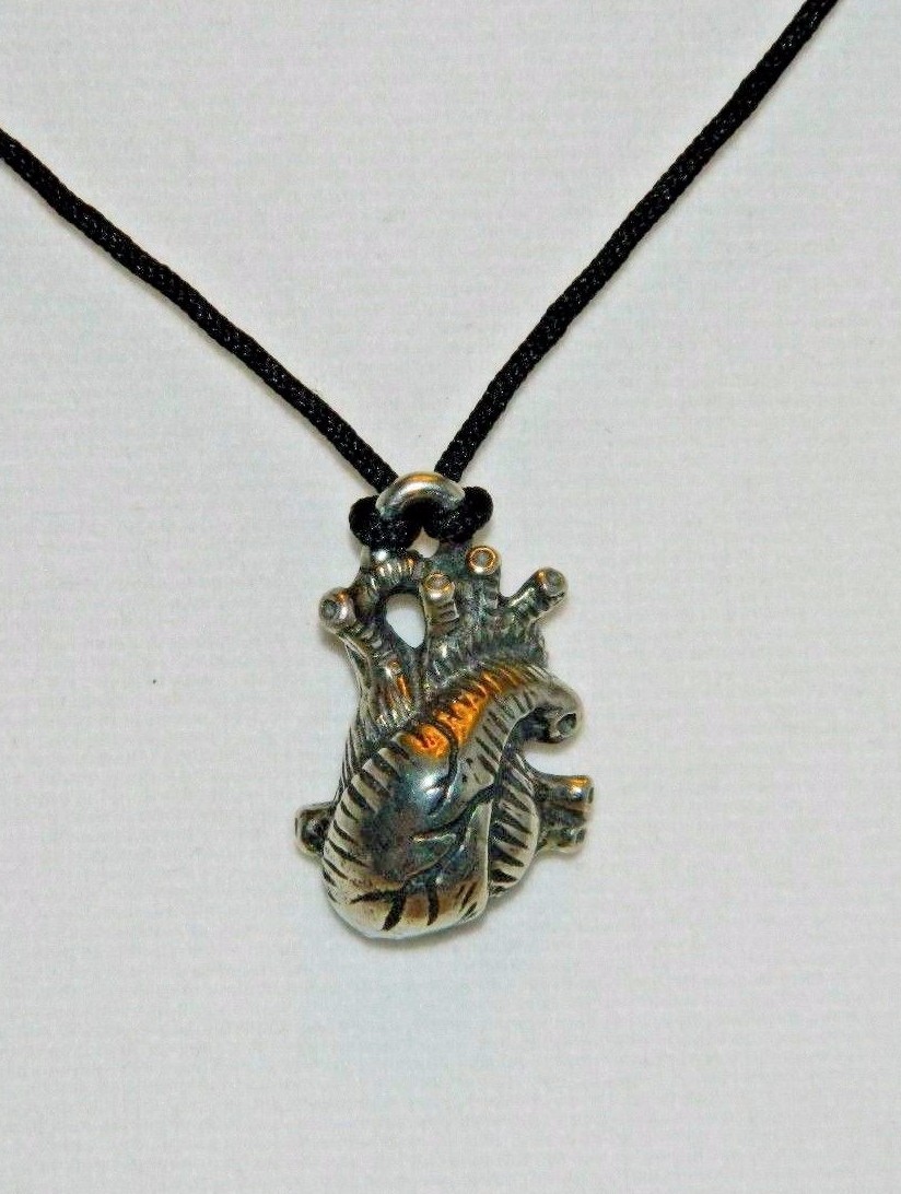 Anatomical Heart Pewter Pendant Lead free 1″ x .75″ Corded Made in USA