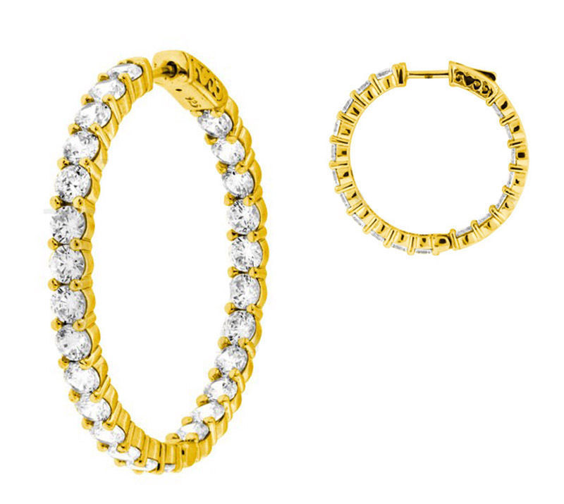 7.82 carat Round cut Diamond 14k Yellow Gold Hoop Earring 52 x 0.15 ct 1.25 inch