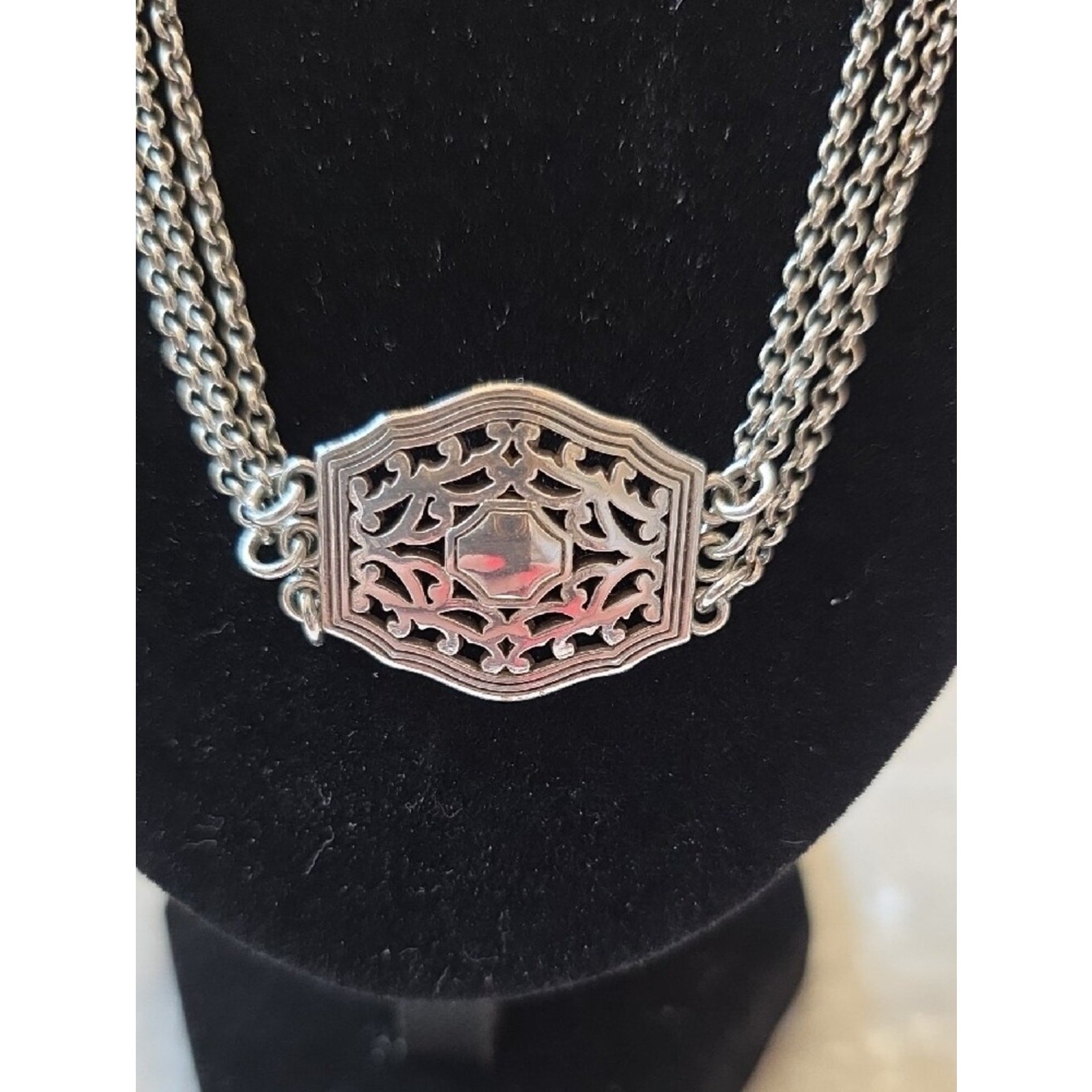 Brighton Silver-Tone Art Deco Filigree Triple Strand Necklace