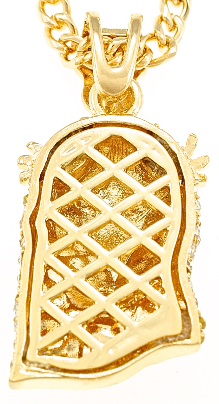 Jesus Necklace Pendant with Rhinestones on 24 Inch Long 4mm Wide Cuban Chain