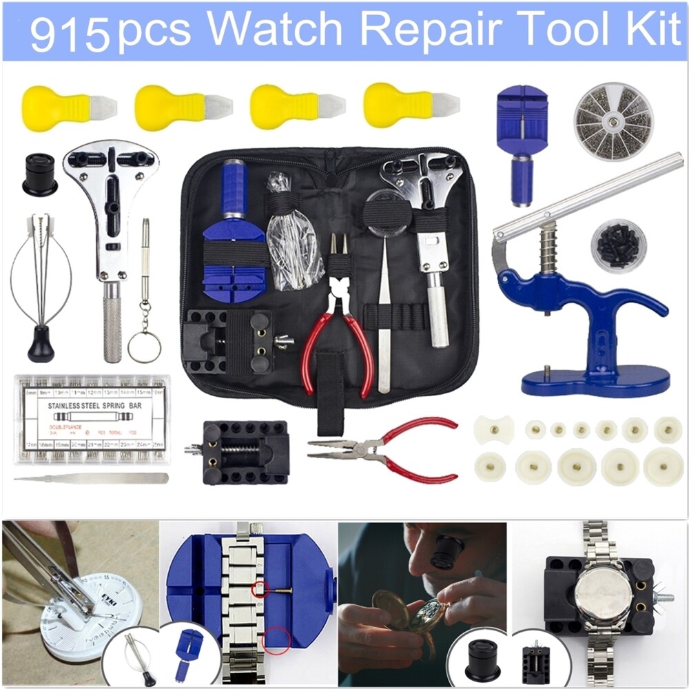 915Pcs Watch Repair Kit Watchmaker Case Opener/Press Spring Bar Link/Pin Remover