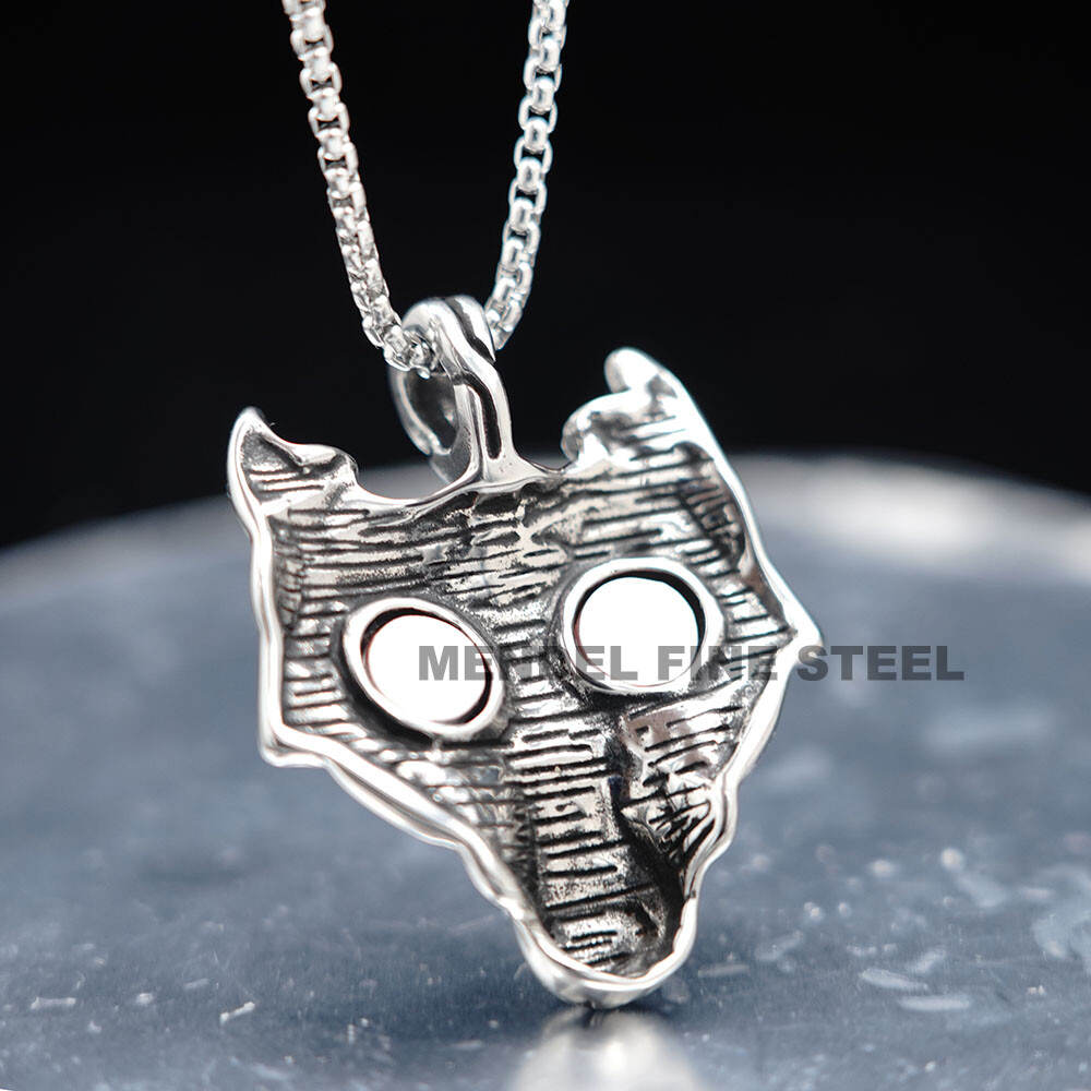 MENDEL Mens Stainless Steel Viking Celtic Wolf Head Pendant Necklace For Men