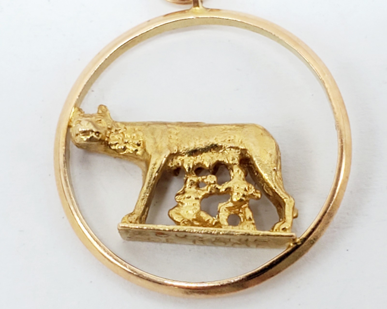 UnoAerre 18k Gold Romulus Remus Souvenir Charm Rome Italy Wolf Pendant ~1″ 6.8g