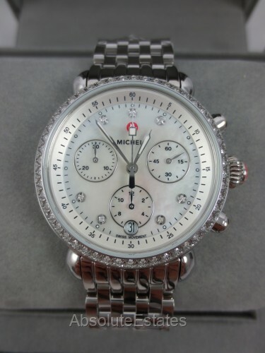 NEW Michele Silver Stainless Steel Diamond CSX 36 MOP Watch MWW03C000513 NWT