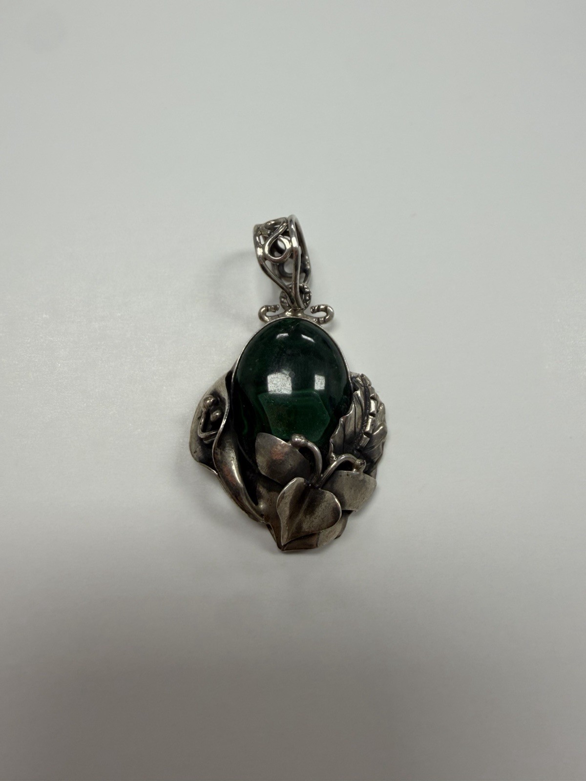 Vintage Silver Pendant W Heritage Greenstone Rare L48