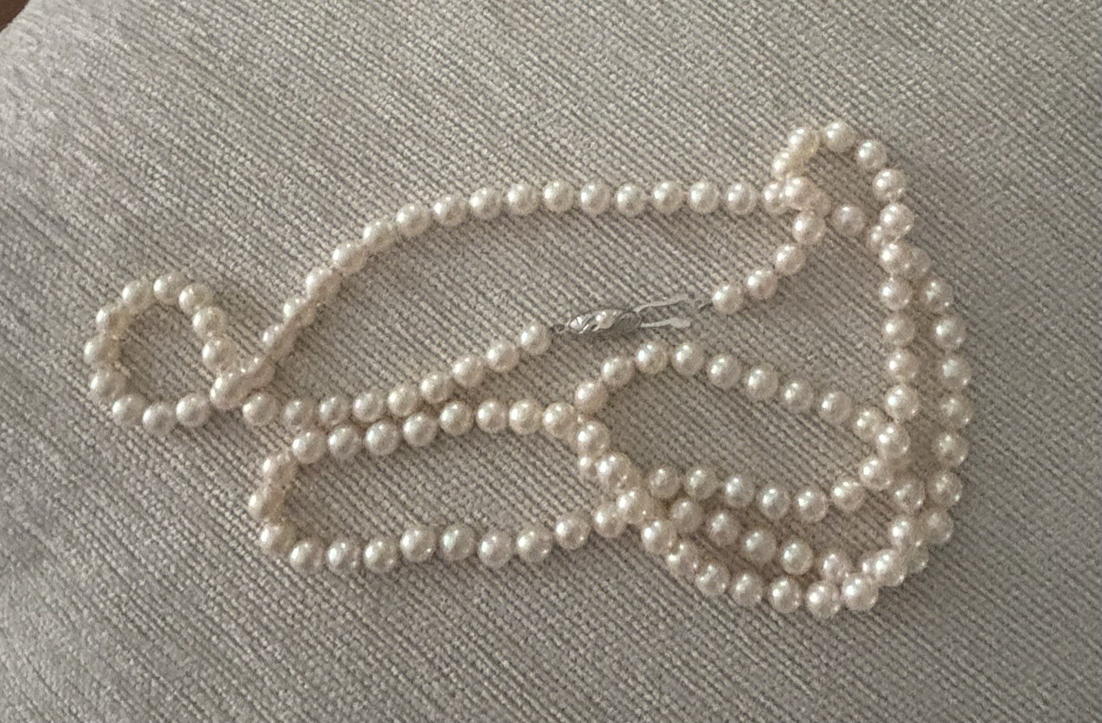 Vintage Akoya Pearl Necklace Silver Clasp 6mm 35” Opera Length Creamy Hue