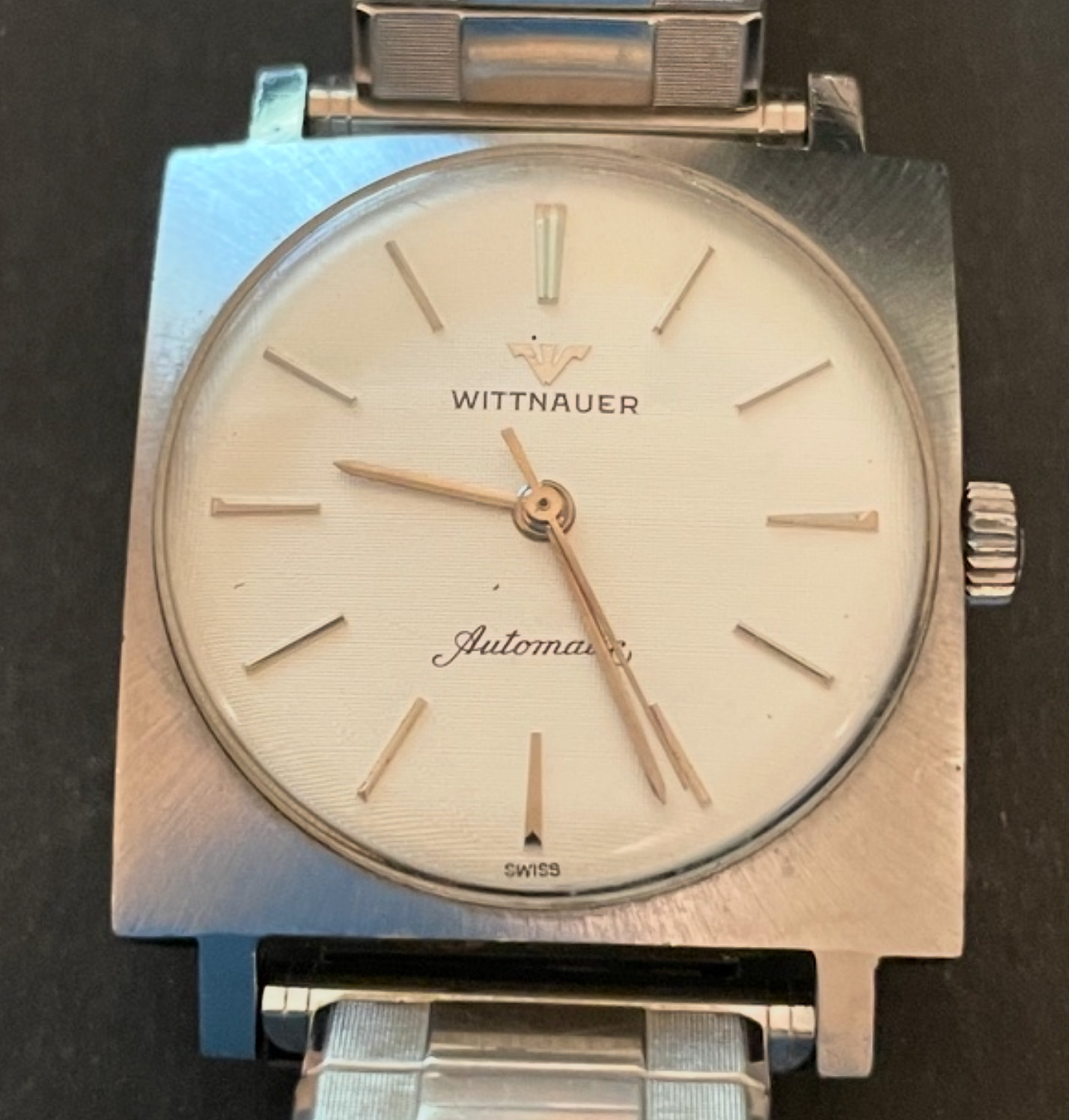 Vintage Wittnauer Automatic Men’s Watch Running Square Case 29.25mm Silver Swiss