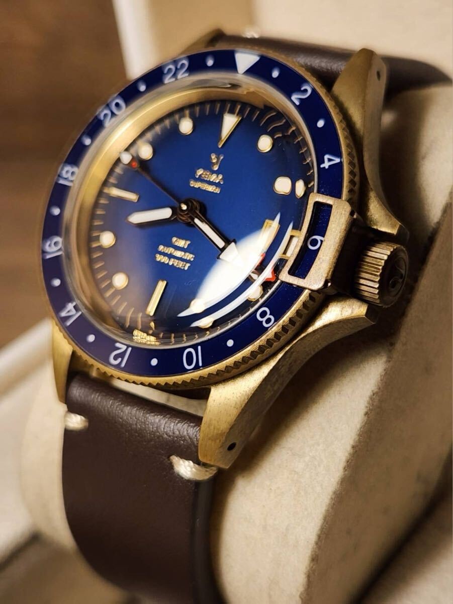 YEMA Superman GMT Bronze Limited 1948pcs Blue Dial Automatic Watch Box Card