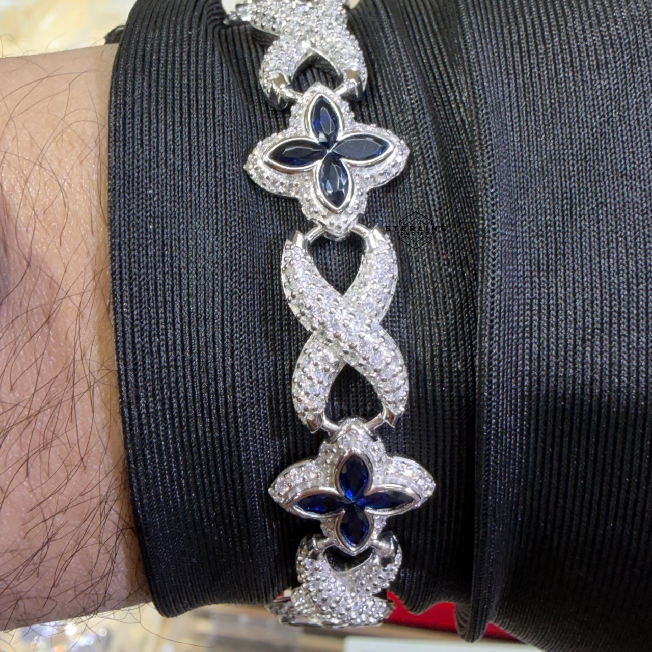 925 Sterling Silver Blue Marquis Infinity Bracelet 14mm 8″ Hip Hop Bling Mens