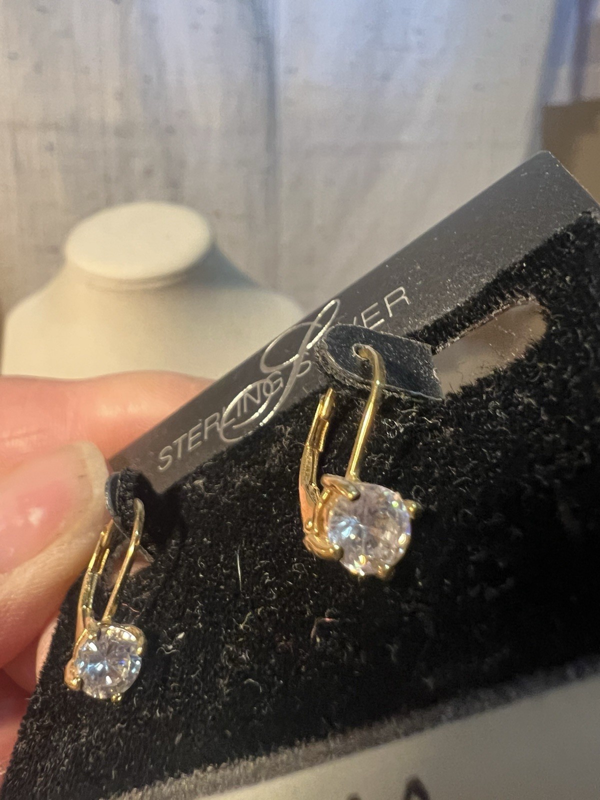 Vtg 24k GP Sterling Silver Cubic Zirconia Dangle Drop Earrings Lever Back