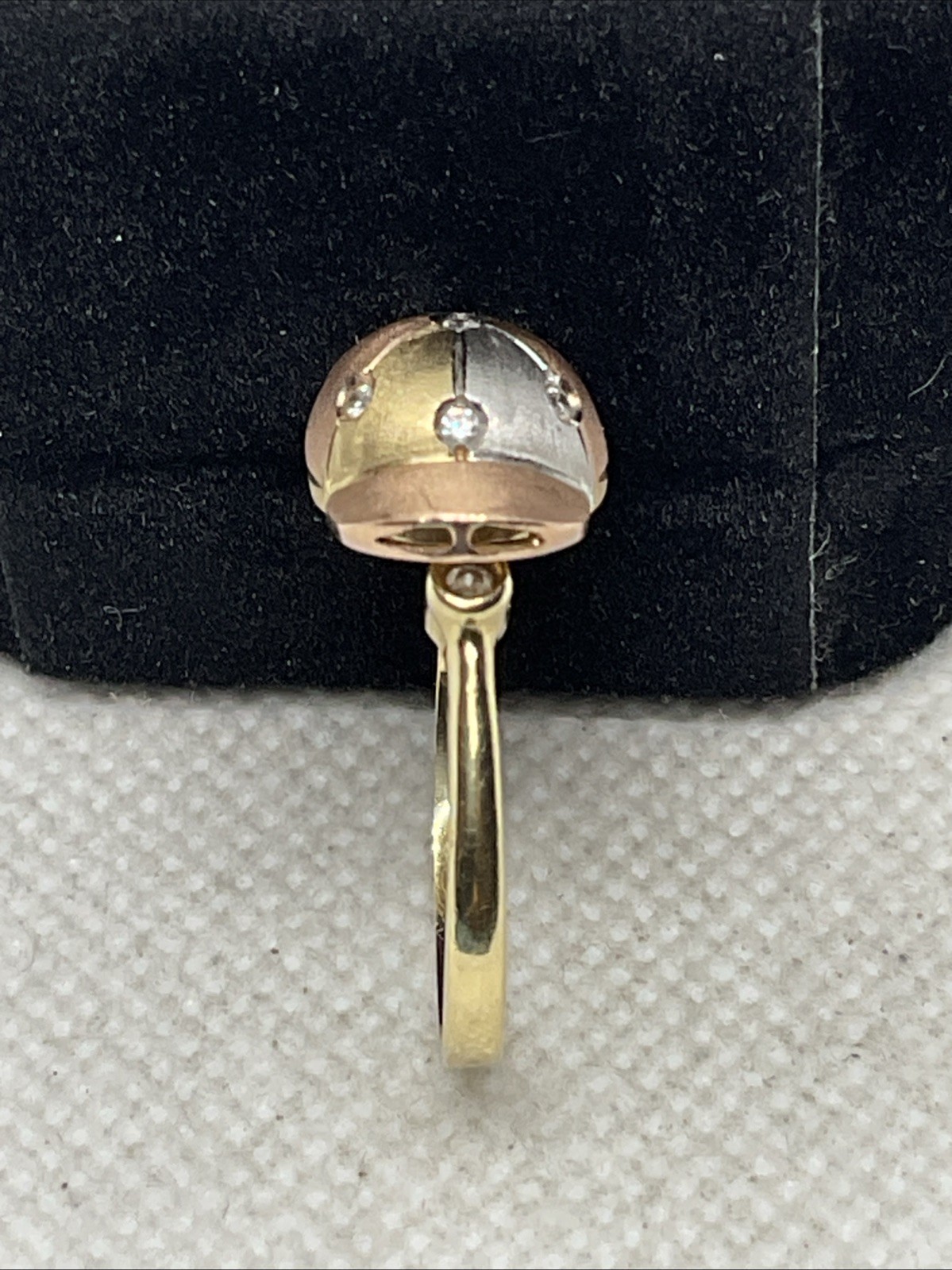 HANDMADE Solid 14K Tricolor Gold White CZ DOME Style ROTATING BASEBALL CAP Ring