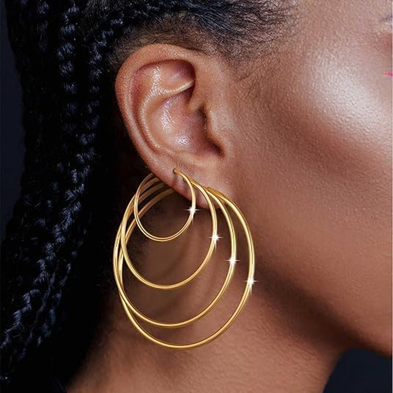 4/10 Pairs Stainless Steel Gold Silver Plated Hoop Earrings Hypoallergenic Daint