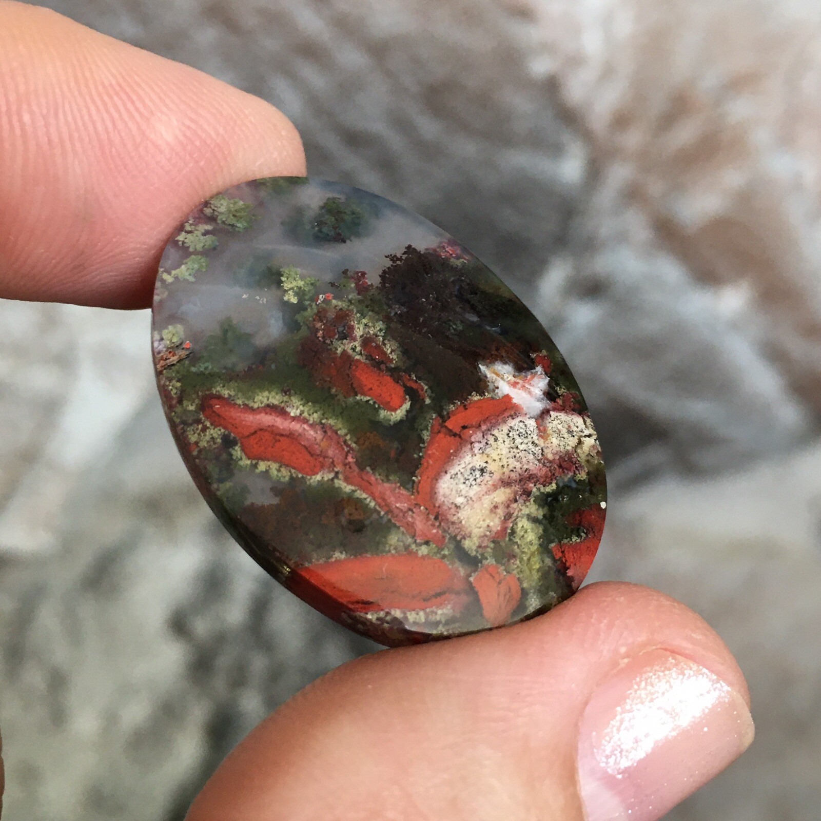 31.7×22.5x6mm Fine Garden Moss Agate Oval Cabochon Loose Picture Stone