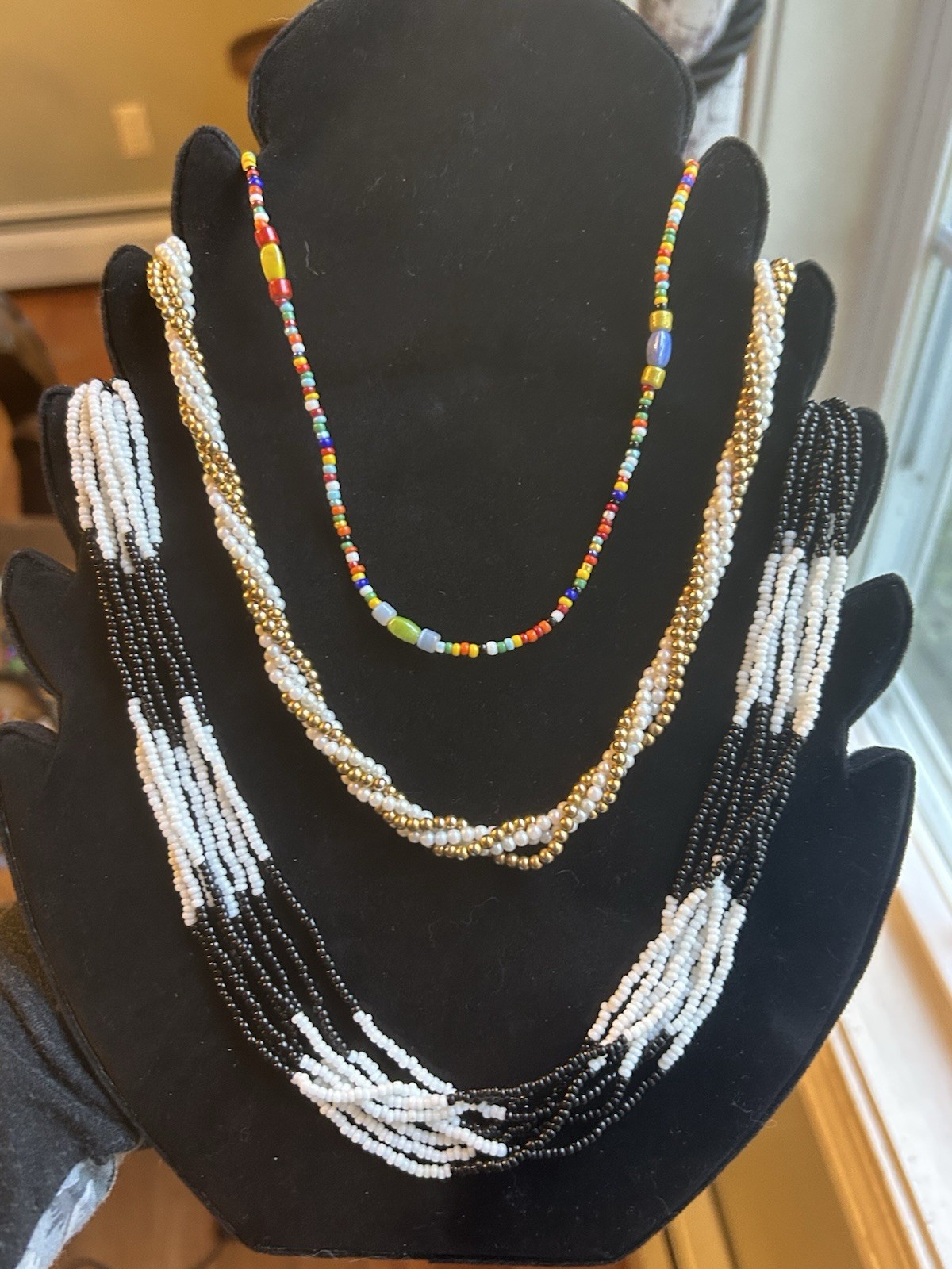 Curated Trio: Multi-Color & Black/White Beaded Necklaces – Eclectic Estate Lot