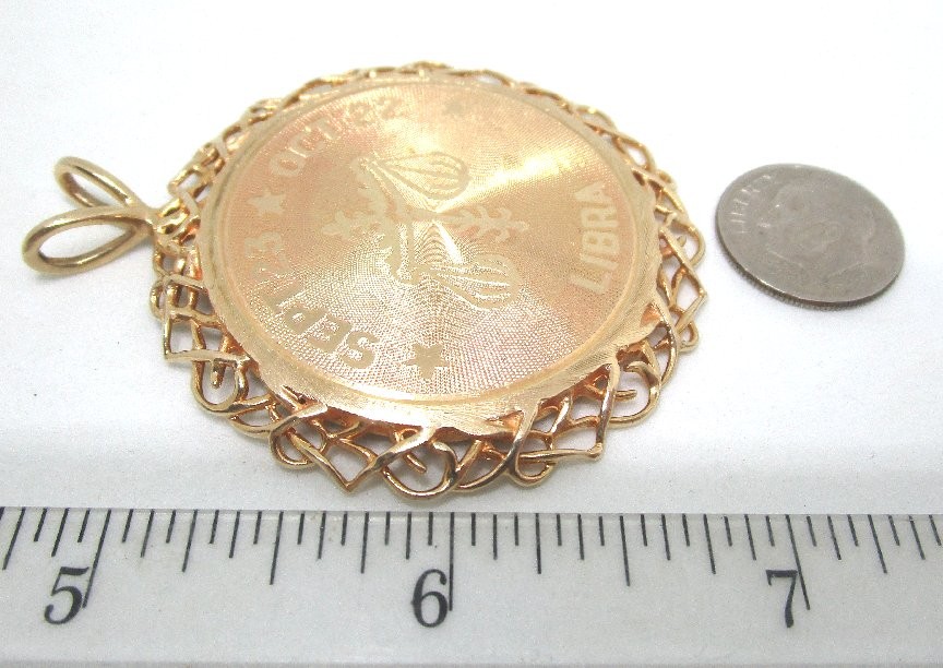 14K Yellow Gold Libra Pendant 21.11 grams 2 3/8”