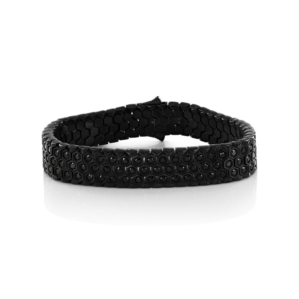Stainless Steel, Honey Comb Design, CZ Bracelet – Black Plated