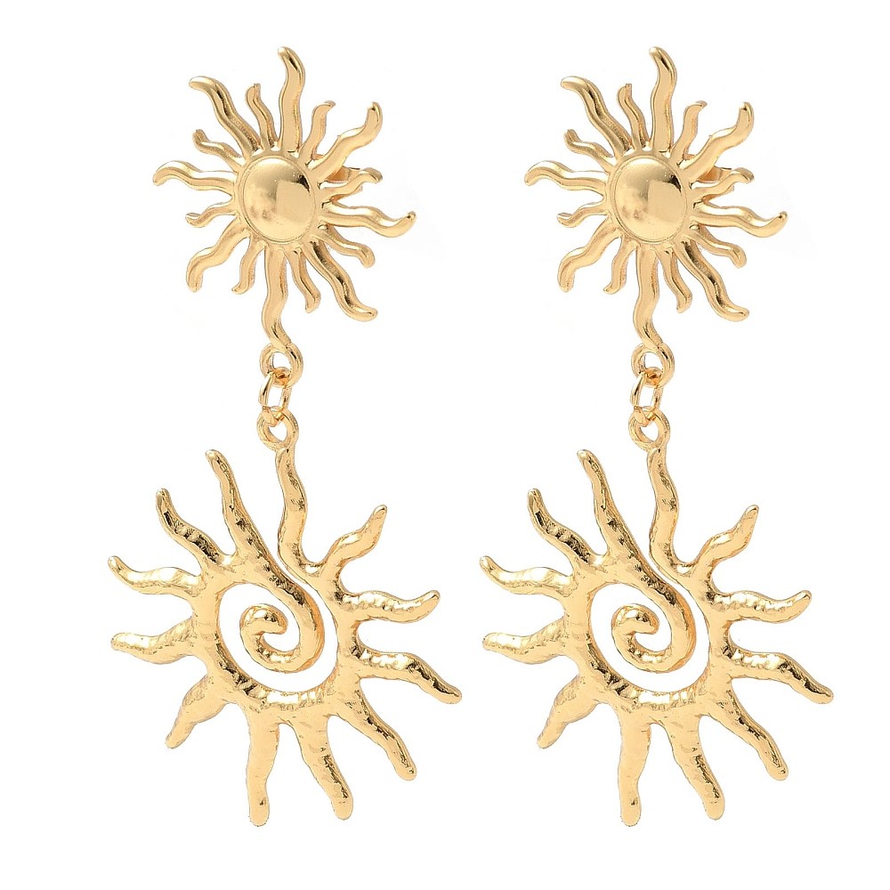 Stud Earrings Stainless Steel 18K Gold Plated Sun 2.76 in Fashion Jewelry E58