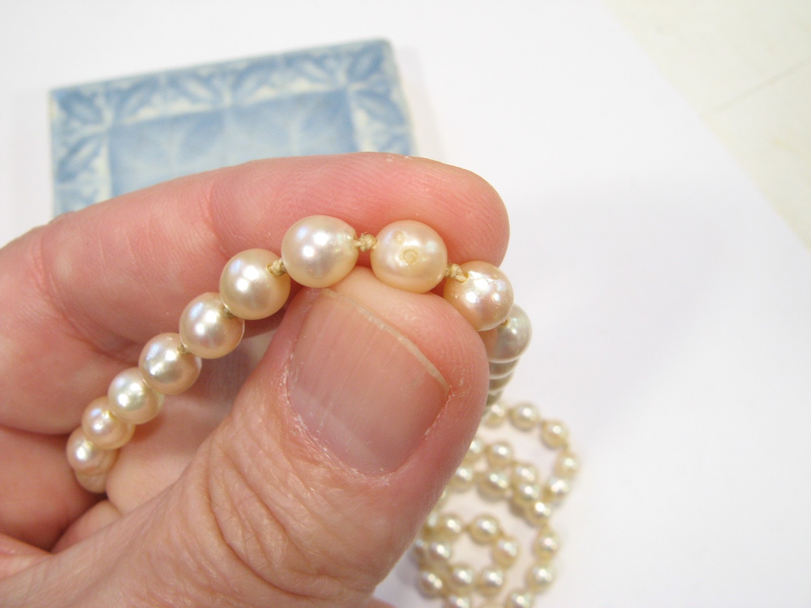 Vintage AKOYA Cultured PEARL Hand-knotted NECKLACE 6mm Sterling Silver 17.75″