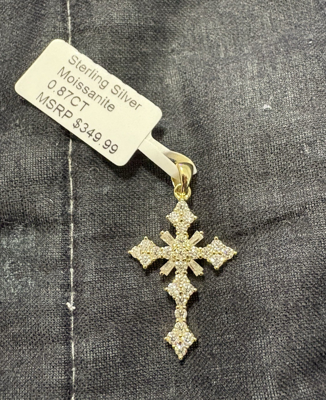 925 Sterling Silver Moissanite 0.87ct Cross Pendant White/Colorless Gold Tone