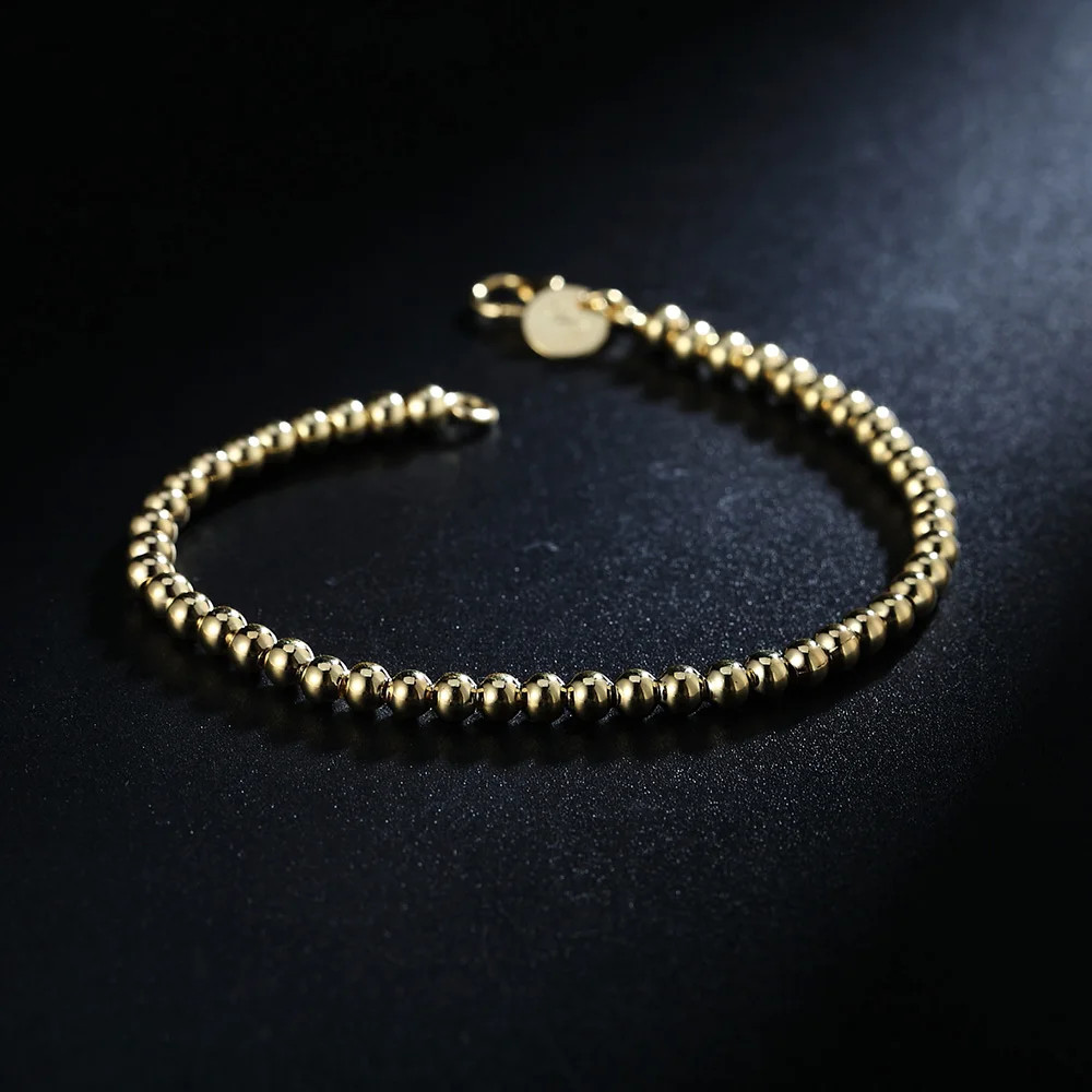 2PCS Hot 925 Sterling Solid Silver Jewelry 4MM Solid Beads Bracelet For Women