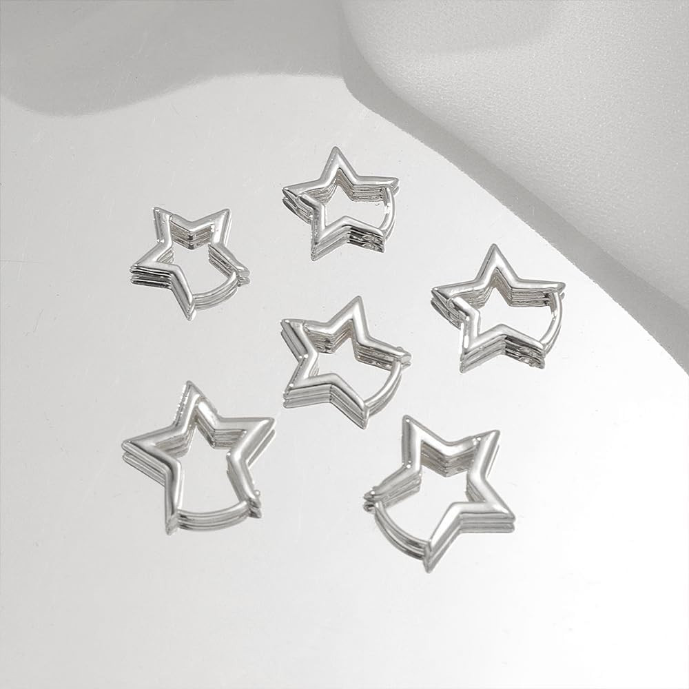 3 Pairs Silver Star Hoop Earrings Set for Women Small Y2K Huggie Earrings Trendy