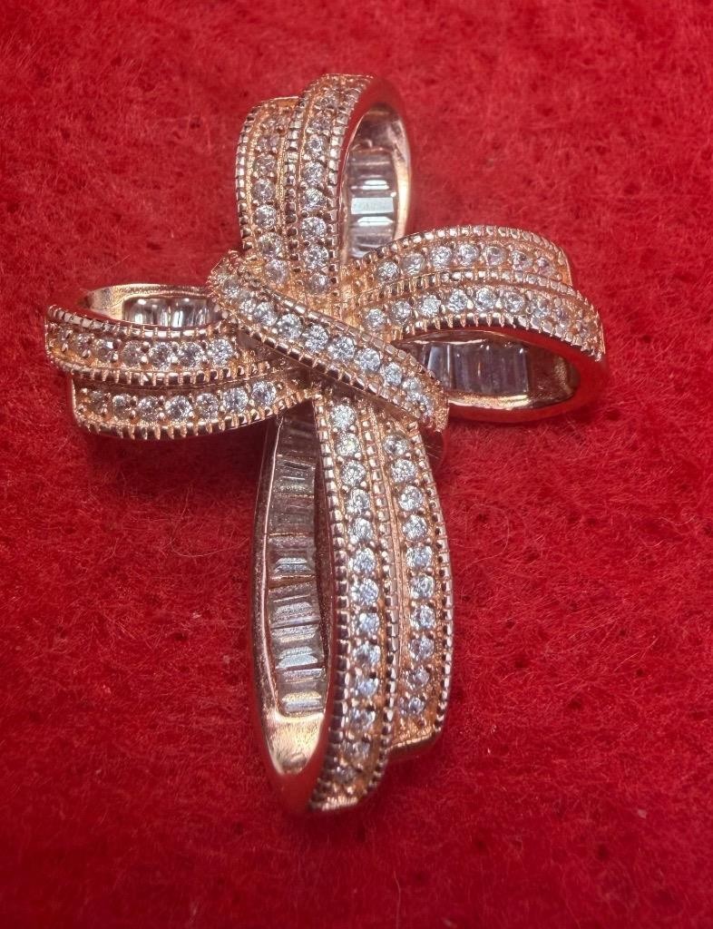 Sterling Silver FUZION CREATIONS Rose Gold CZ Cross Pendant