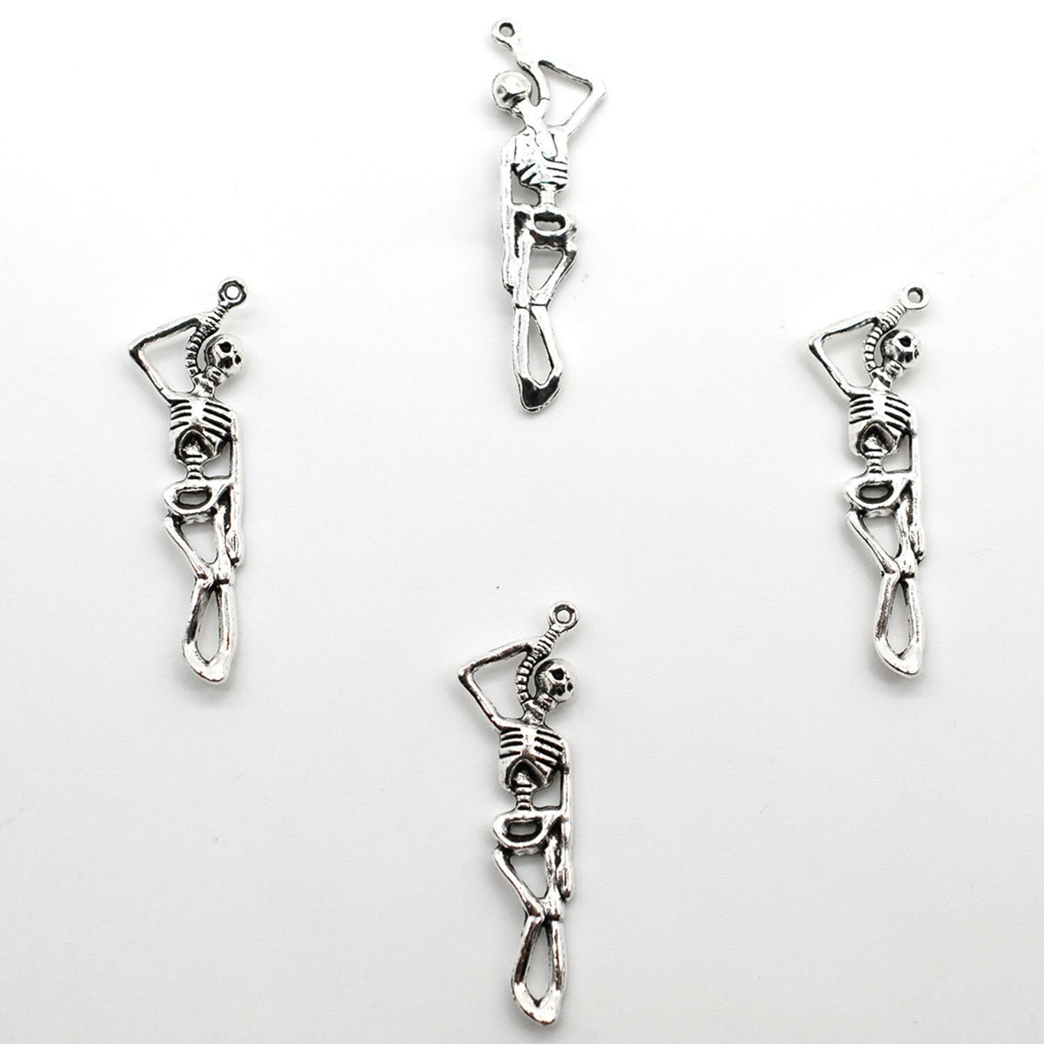 12/30PCS Antique Silver Skeleton Charm Pendant, Halloween Charms Filigree CC55
