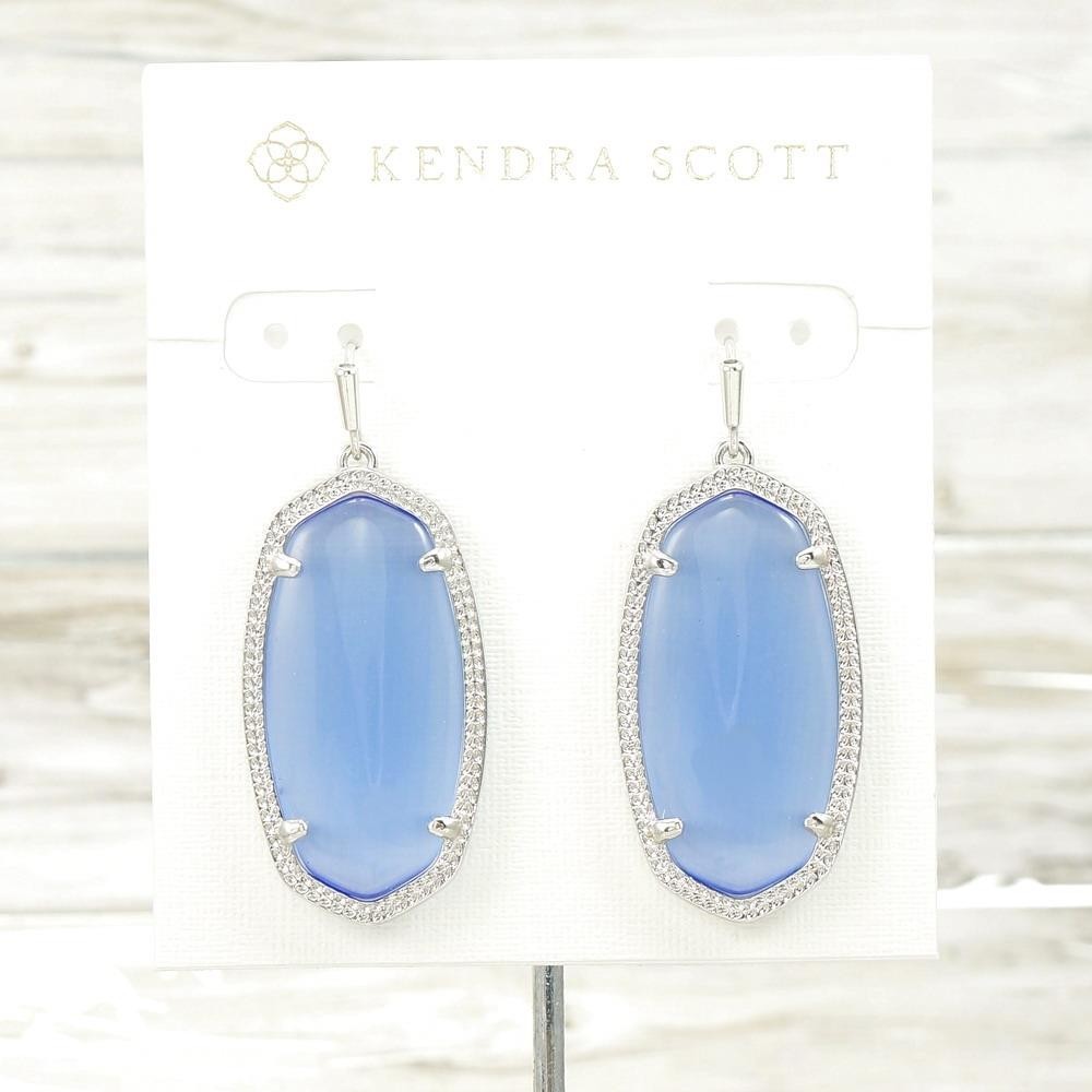 NWT Kendra Scott Elle Periwinkle Light Blue Drop earring Silver Tone