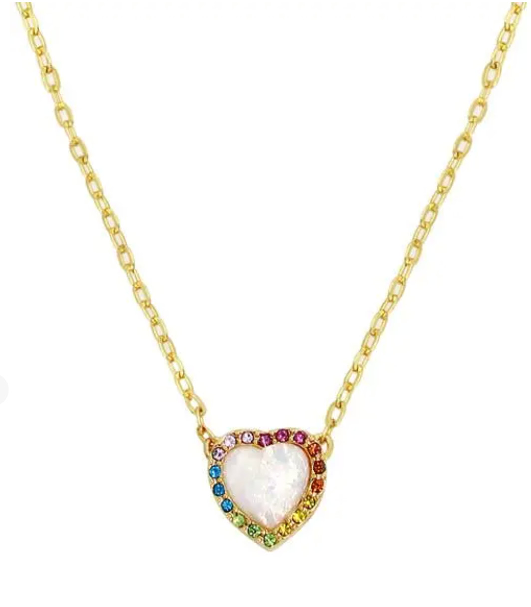 NWT KURT GEIGER LONDON OPAL HEART HALO PENDANT NECKLACE GOLD TONE W DUST BAG