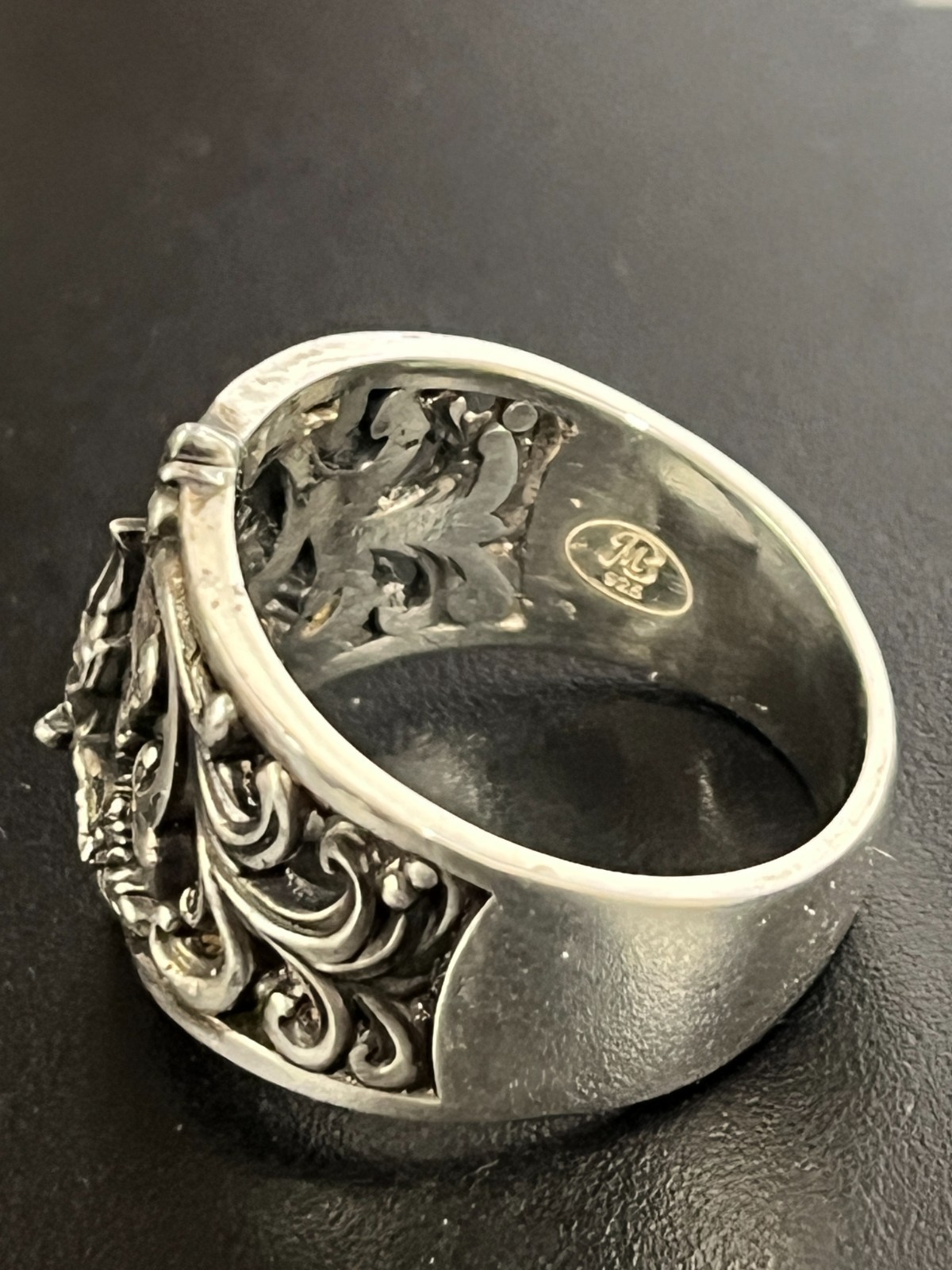Gothic Cross Crucifix Baroque style Wide band with scrolls Sterling Silver 925