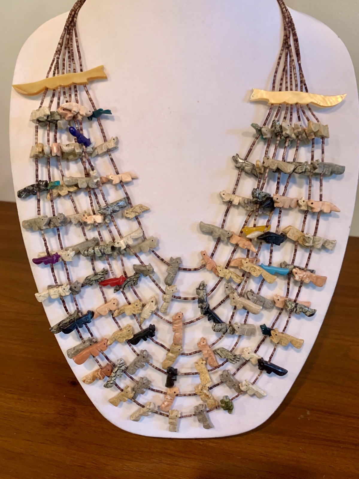 Huge! Native American 7 Strand Fetish Necklace 119 Carved Stone Animals Silver