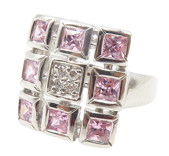 925 Sterling Silver Pink & White Topaz Grid Cocktail Ring Sz 6 RG11840