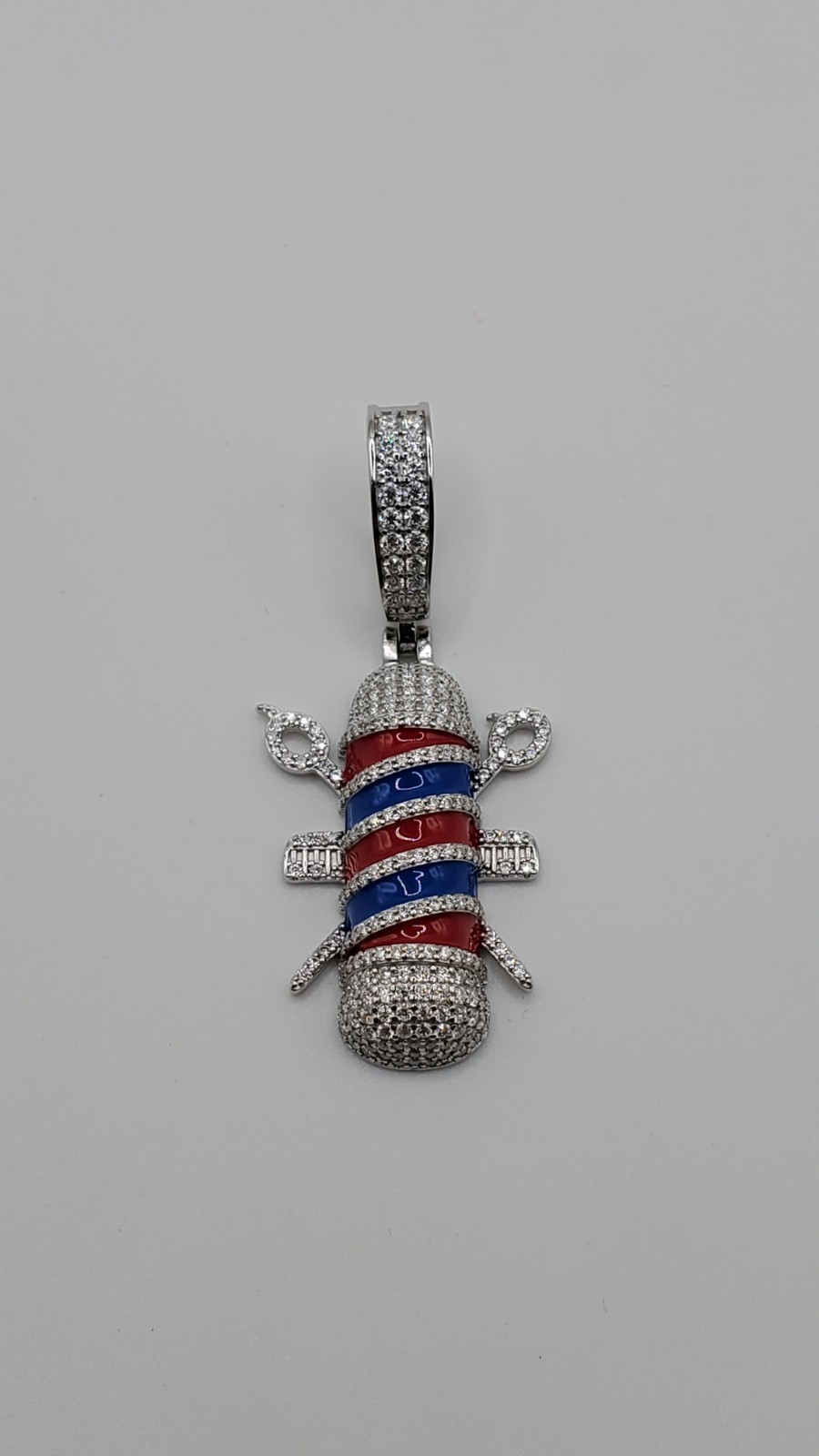 VVS1 Moissanite 925 Sterling Silver Barber Pendant Enamel Medium Men GRA, NEW