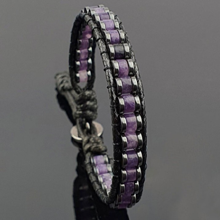 Real Amethyst Leather Crystal Healing Women Men Protection Retro Bracelet Gifts